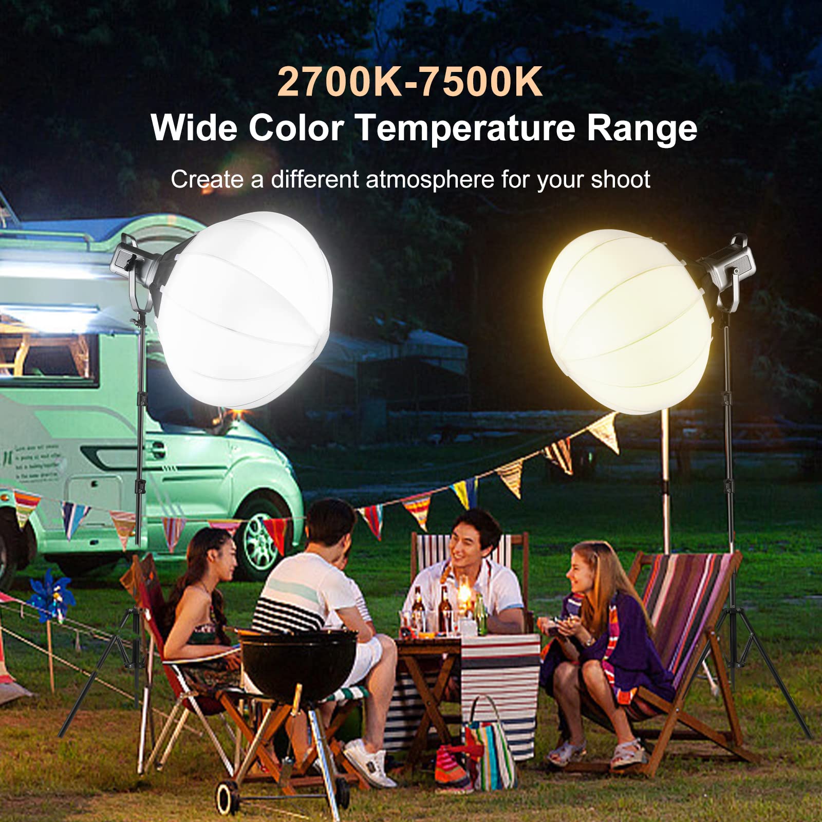 Gvm 150W Video Light Kit, 2700K 7500K Continuous Lighting For Photography With Lantern Softbox&Stand, Bi Color Studio Light Kit