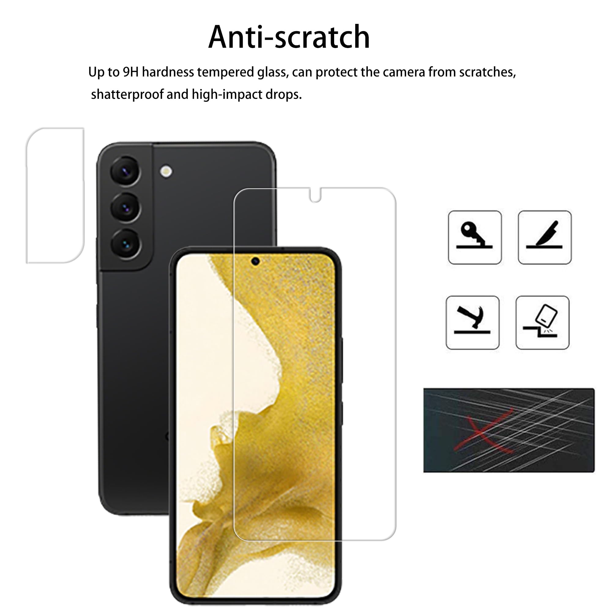 Hkkais Screen Protector For Samsung Galaxy S22+ / S22 Plus Tempered Glass 2 Pack Camera Lens Protector Film 2 Pack With Easy Ali