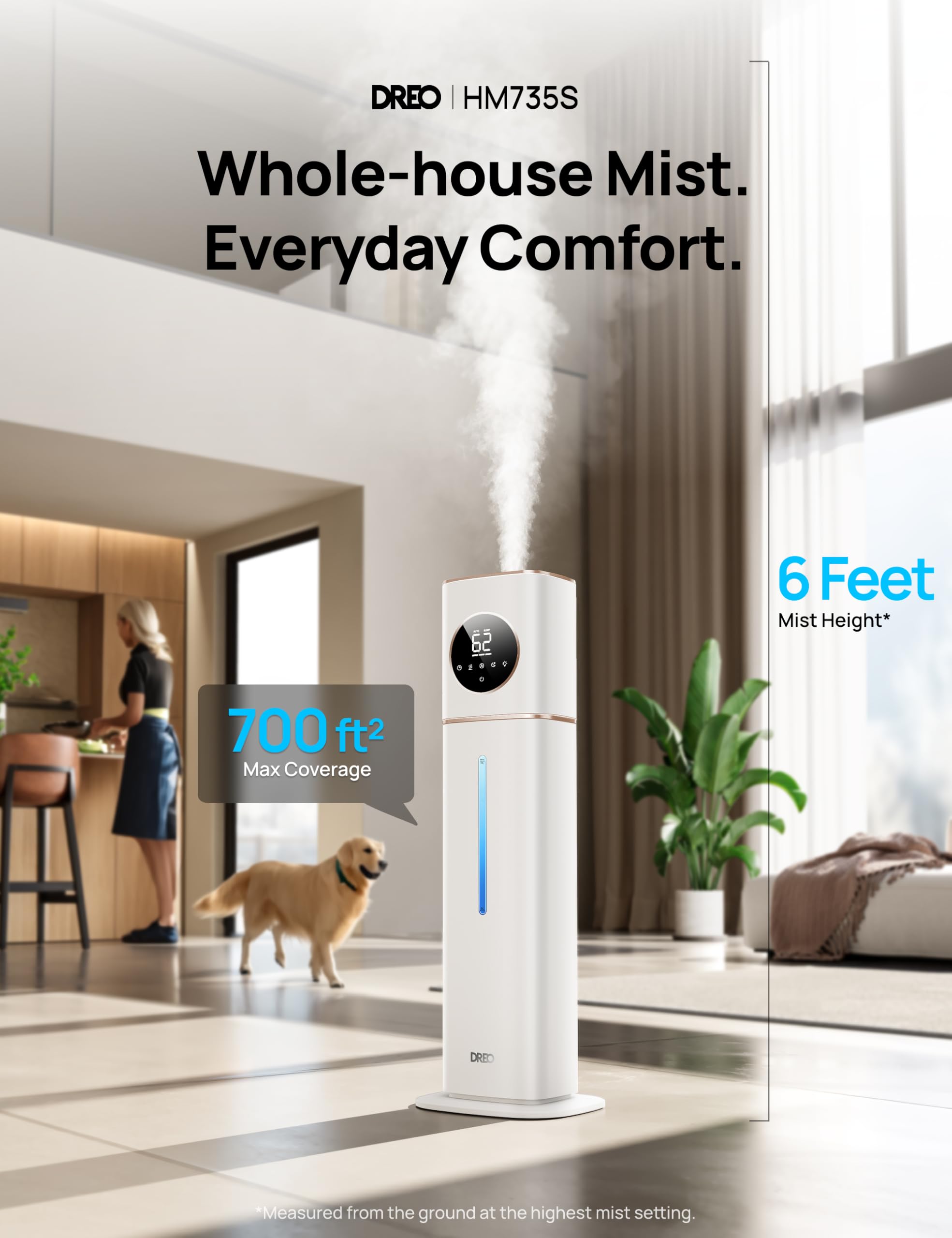 Dreo 11L Smart Humidifier Large Room 700 Ft, 100H Cool Mist Air Humidifiers For Bedroom, Top-Fill Self-Cleaning Tank, 26Db, Auto