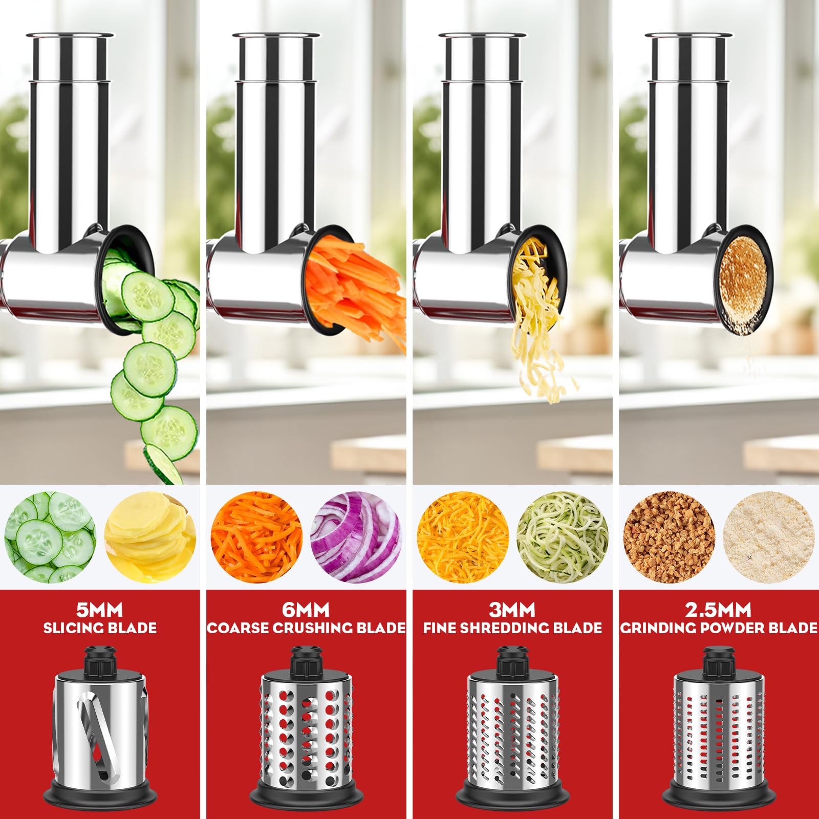 Stainless Steel Slicer Shredder Attachment For Kitchenaid Stand Mixer, Cheese Grater, Salad Maker Accessories For Kitchenaid Mix