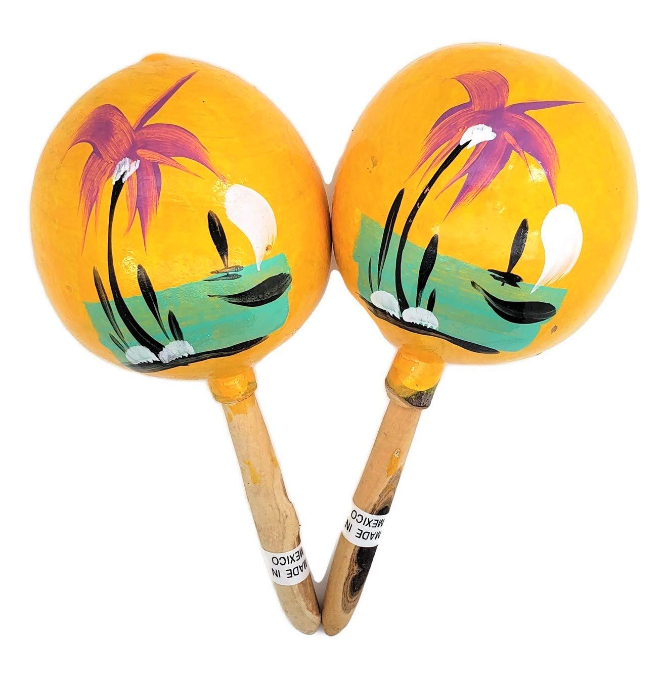 8 Hand Made genuine Mexican Real Wooden Maracas (Pack of 2) (Yellow)