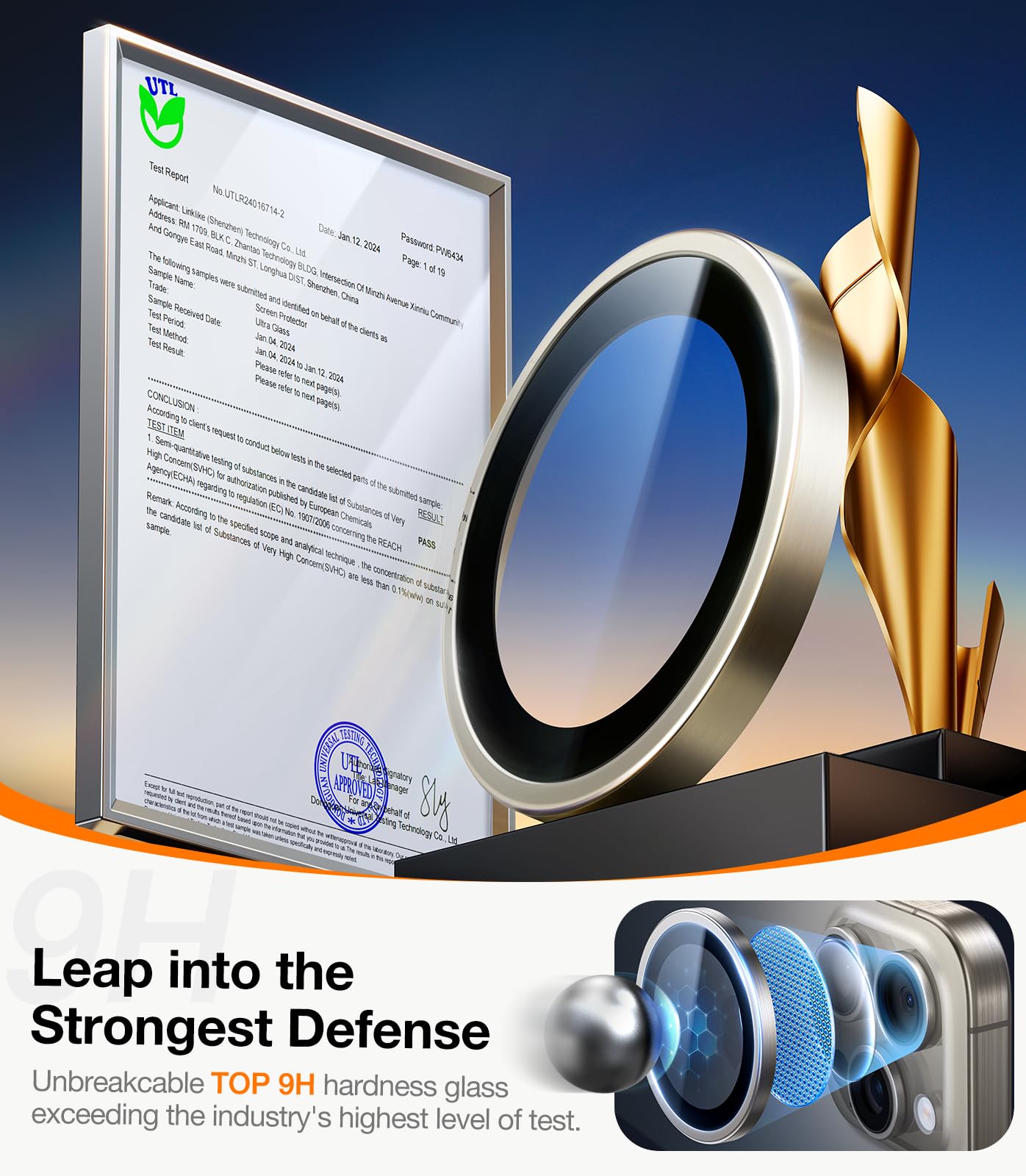 Ultraglass Unbreak Top 9H+ Glass For Iphone 15 Pro Max/15 Pro Lens Protector [Military Grade Shatterproof & Longest Durable] Cam