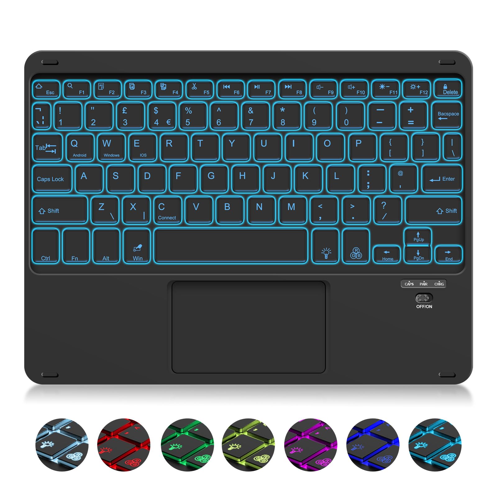 SOPPY Backlit Bluetooth Keyboard with Touchpad, Portable Rechargeable Mini Keyboard, Wireless Keyboards for iPad/Tablets/iOS/And