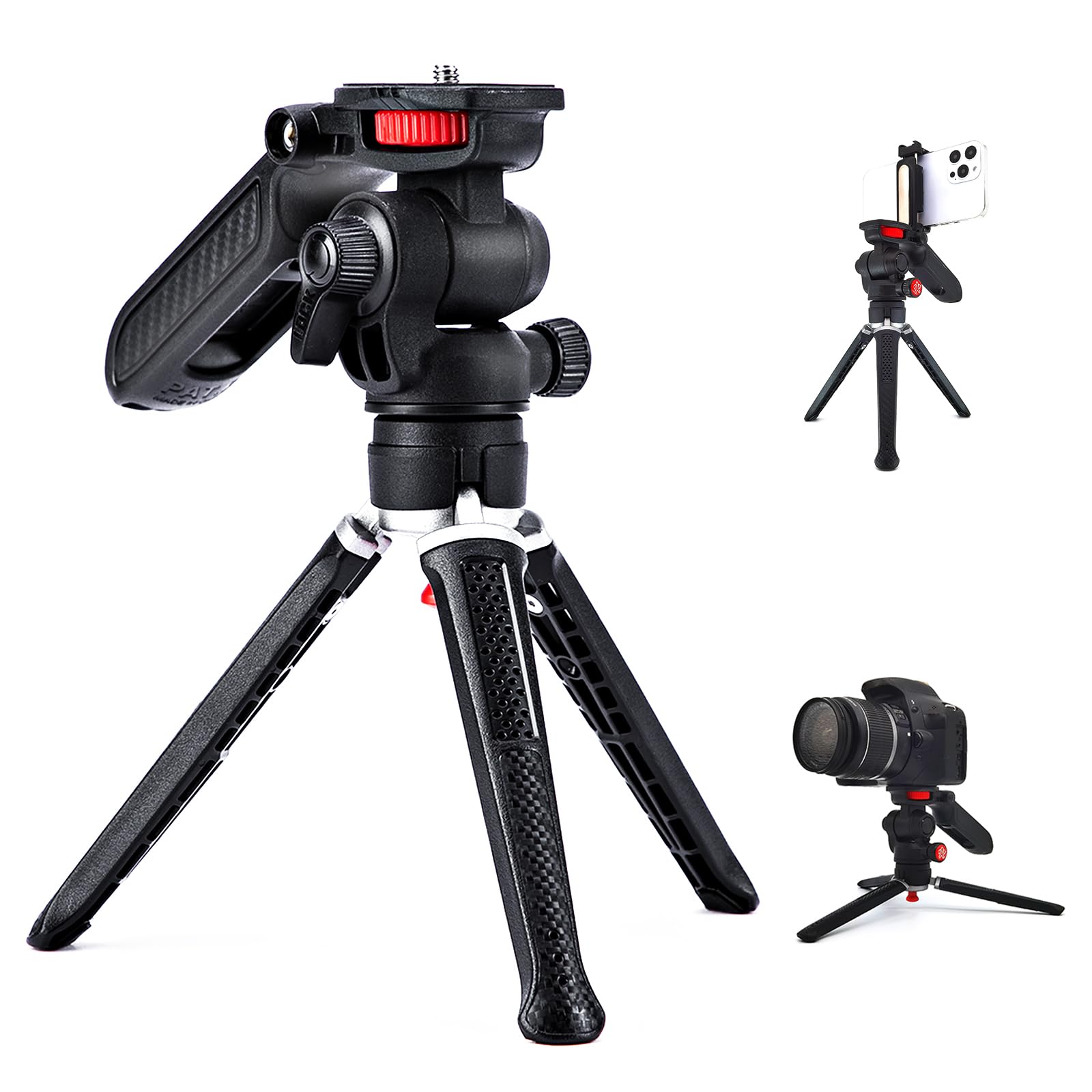 Goocong Mini Tripod For Camera, Small Camera Stand Tripod Phone Holder For Video Recording Vlogging Handle Grip With Cell Phone 