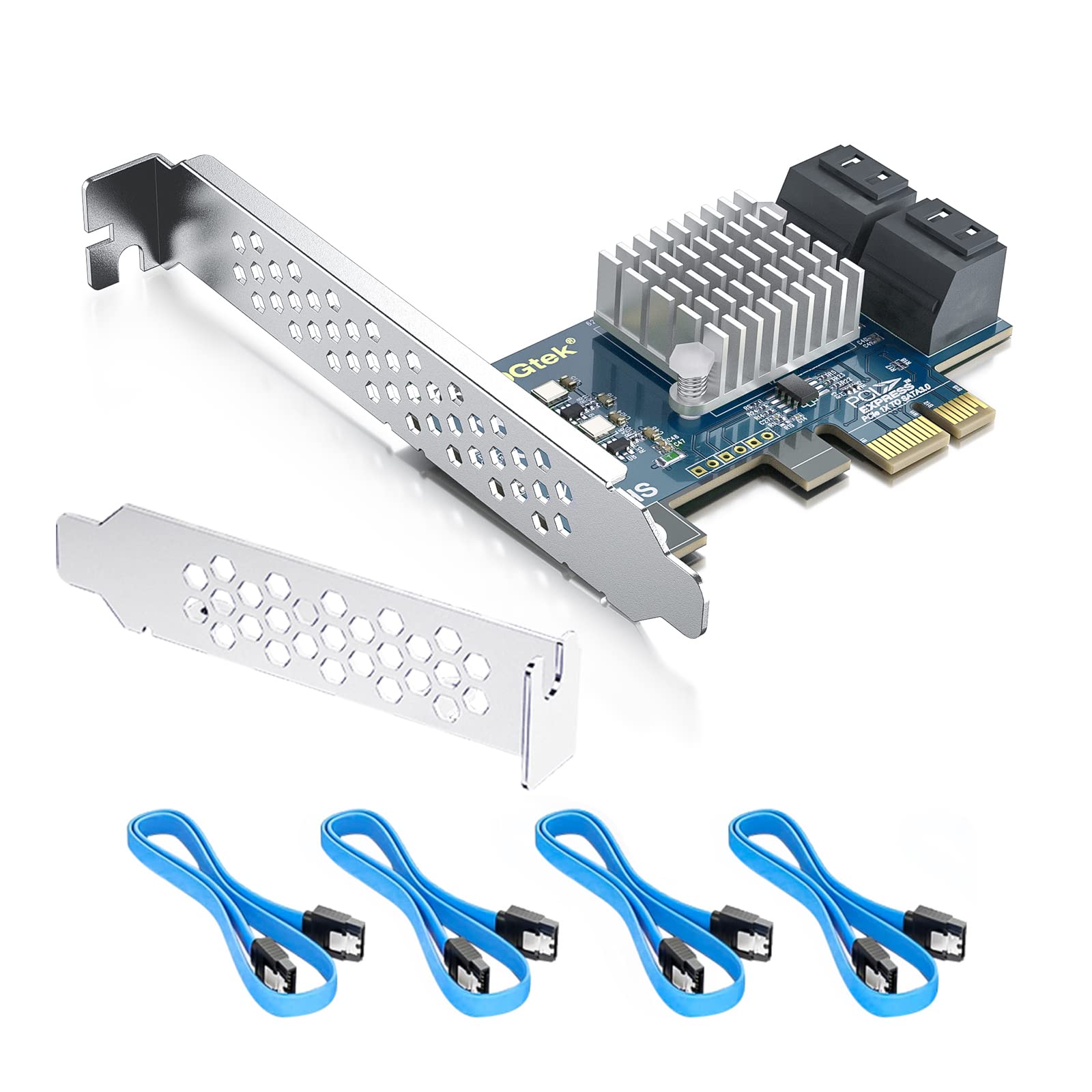 10Gtek Pcie Sata Card 4 Port With 4 Sata Cables And Low Profile Bracket, 6Gbps Sata3.0 Controller Pci Express Expansion Card, X1, Support 4 Sata 3.0 Devices