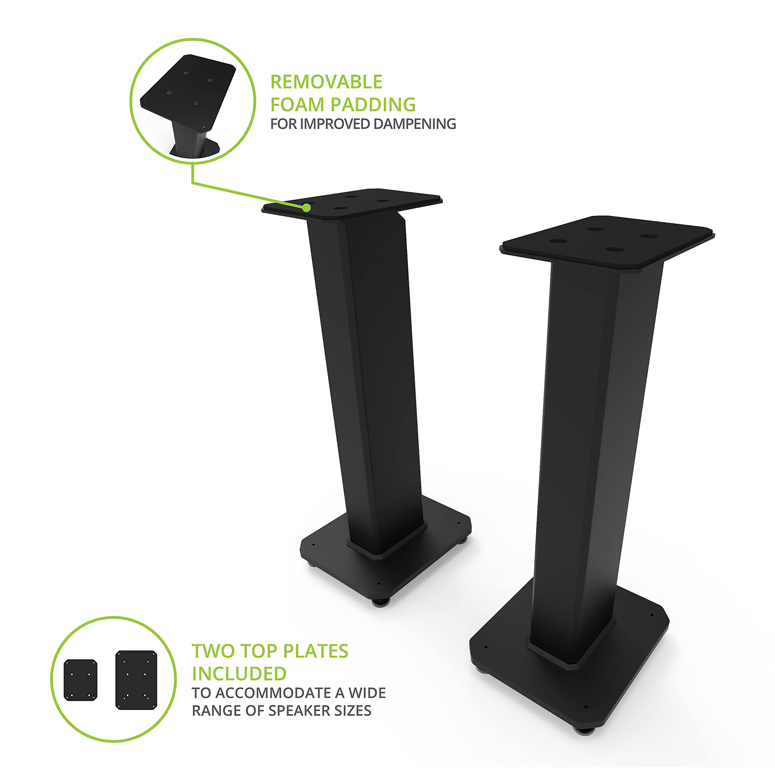 Kanto Sx26 26'' Universal Fillable Speaker Floor Stands For Bookshelf Speakers | Cable Channel | Two Sizes Top Plate | Fill Bags
