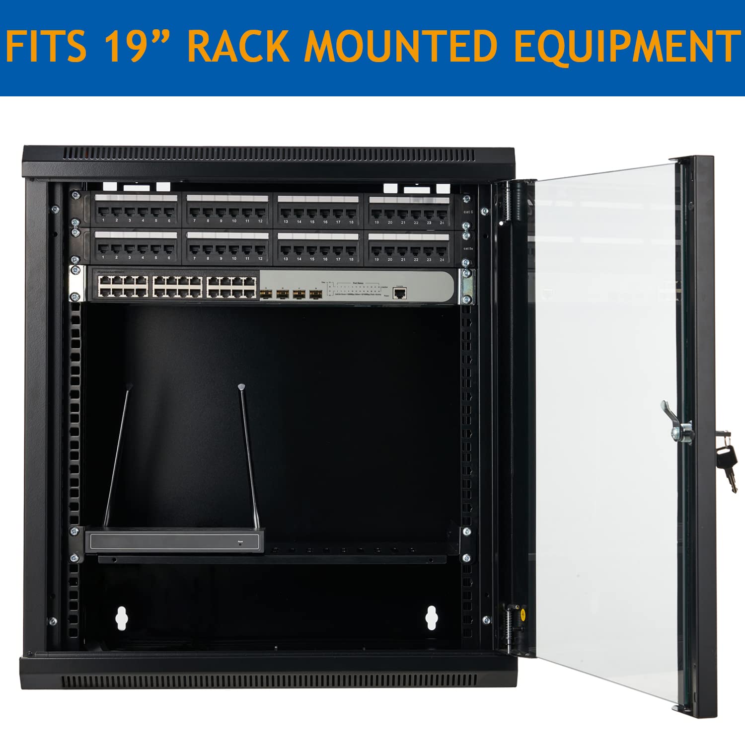 Tedgetal 12U Wall Mount Server Cabinet Network Rack Enclosure Locking Glass Door