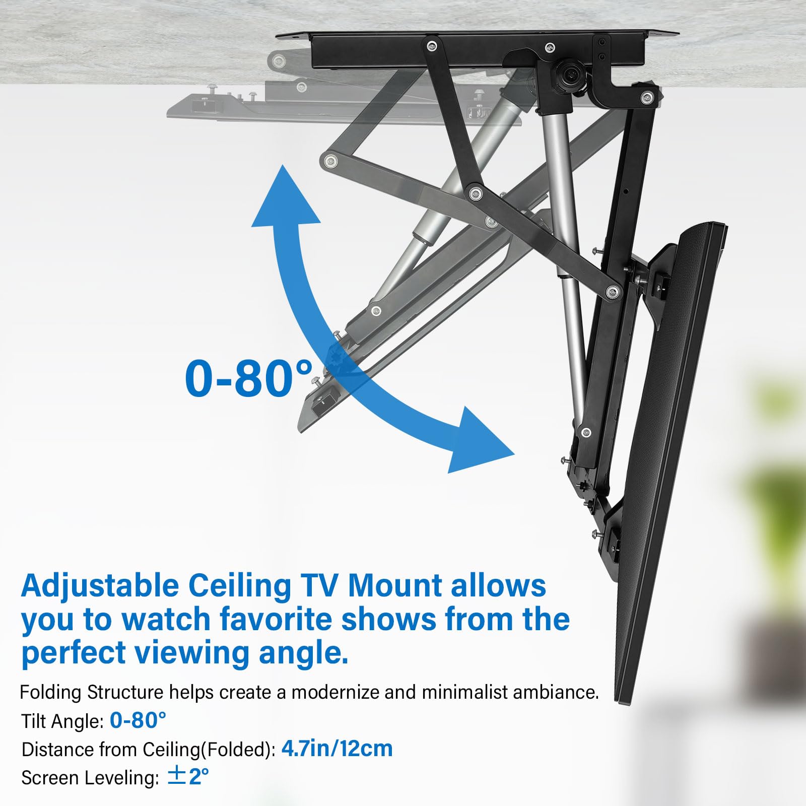 TOPSKY Electric Adjustable Ceiling TV Mount, Motorized for 32-70" TVs, Black, Model TV01.01