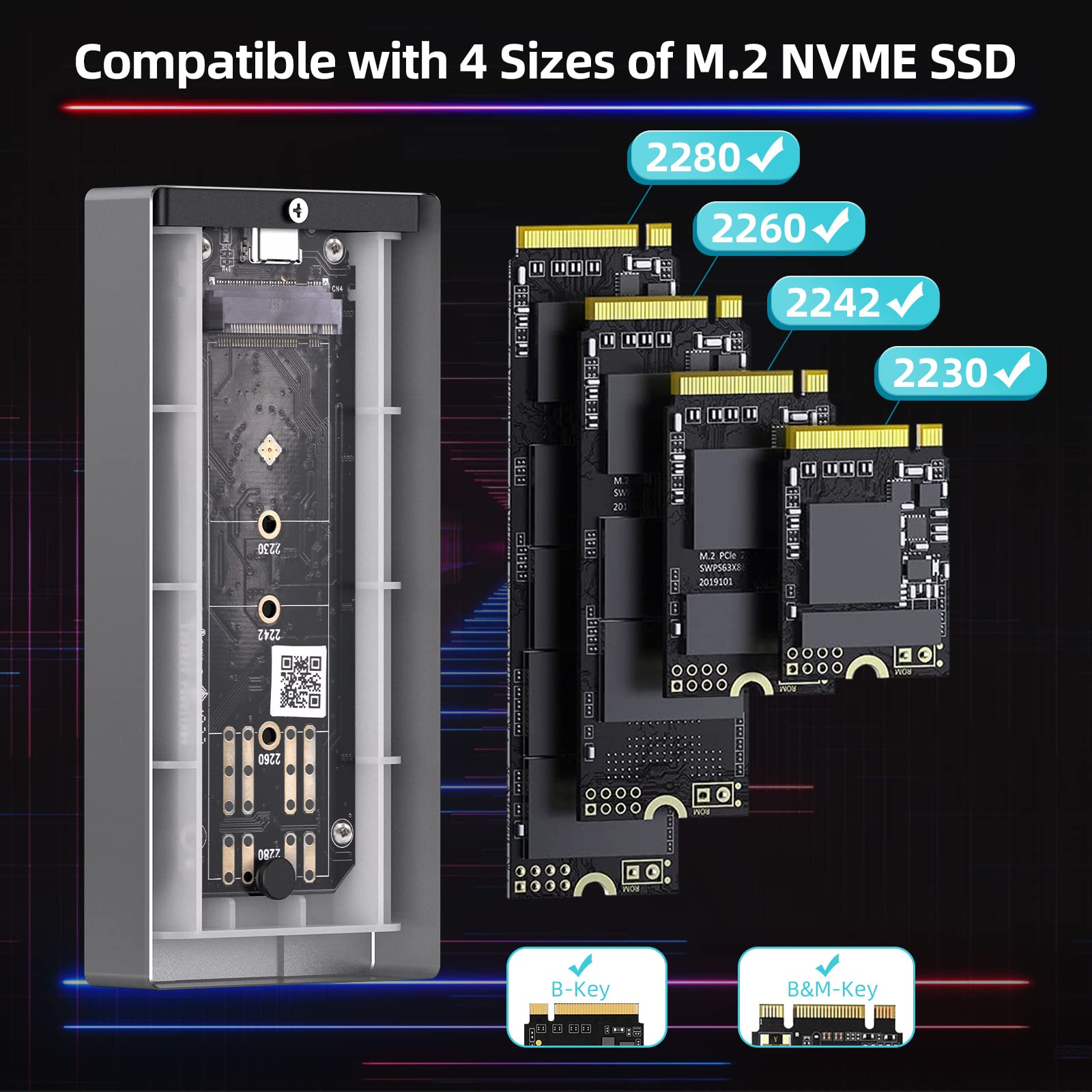 Rgb M.2 Nvme Ssd Enclosure For Gaming, Usb 3.1 Gen 2(10 Gbps) Type C To Ngff Nvme Pcie M Key(B&M Key) External Solid State Drive