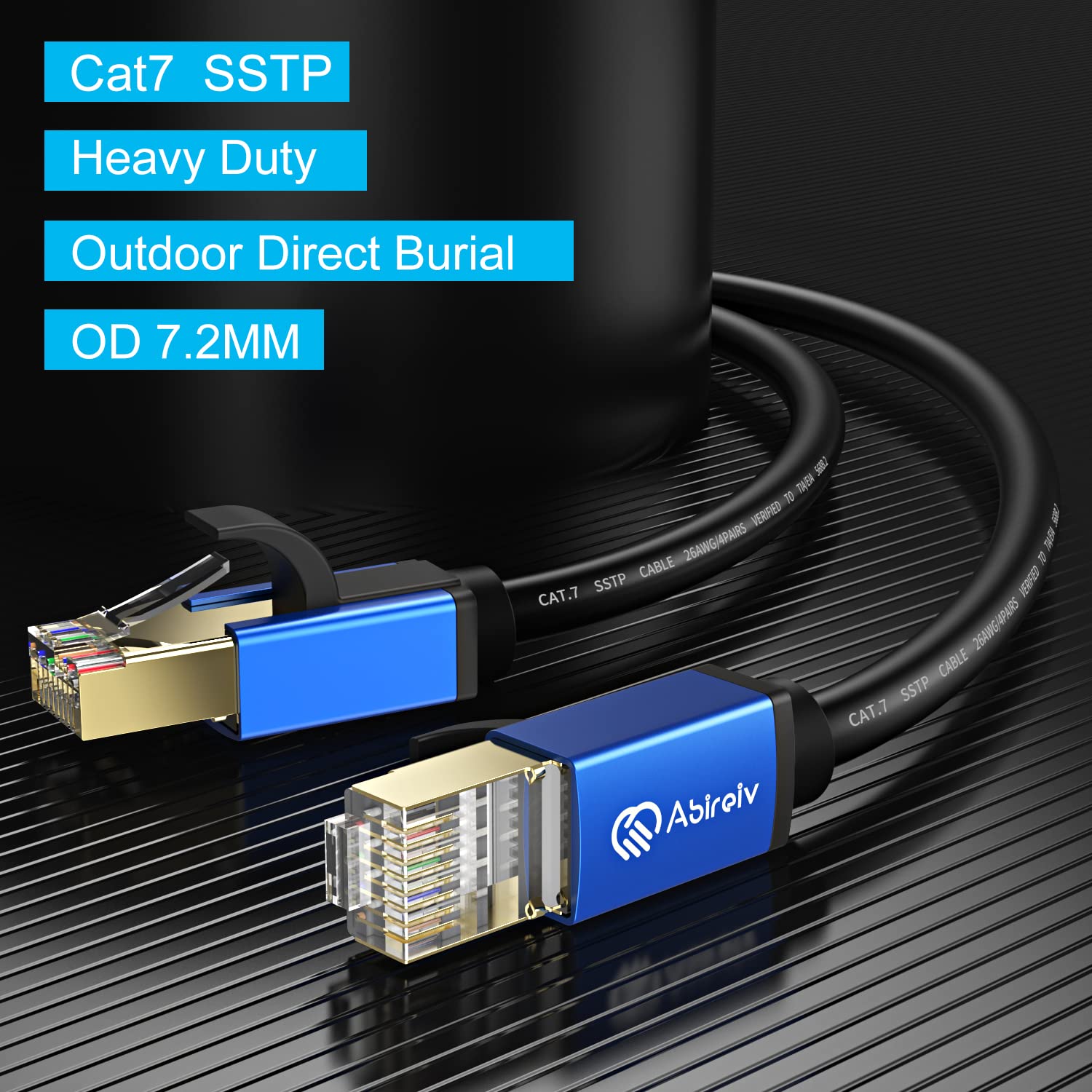 Abireiv Cat7 Ethernet Cable 250Ft, Cat7 Outdoor Cable Triple Shielding Sstp 10Gbps 600Mhz Ethernet Patch Cable For Modem Router