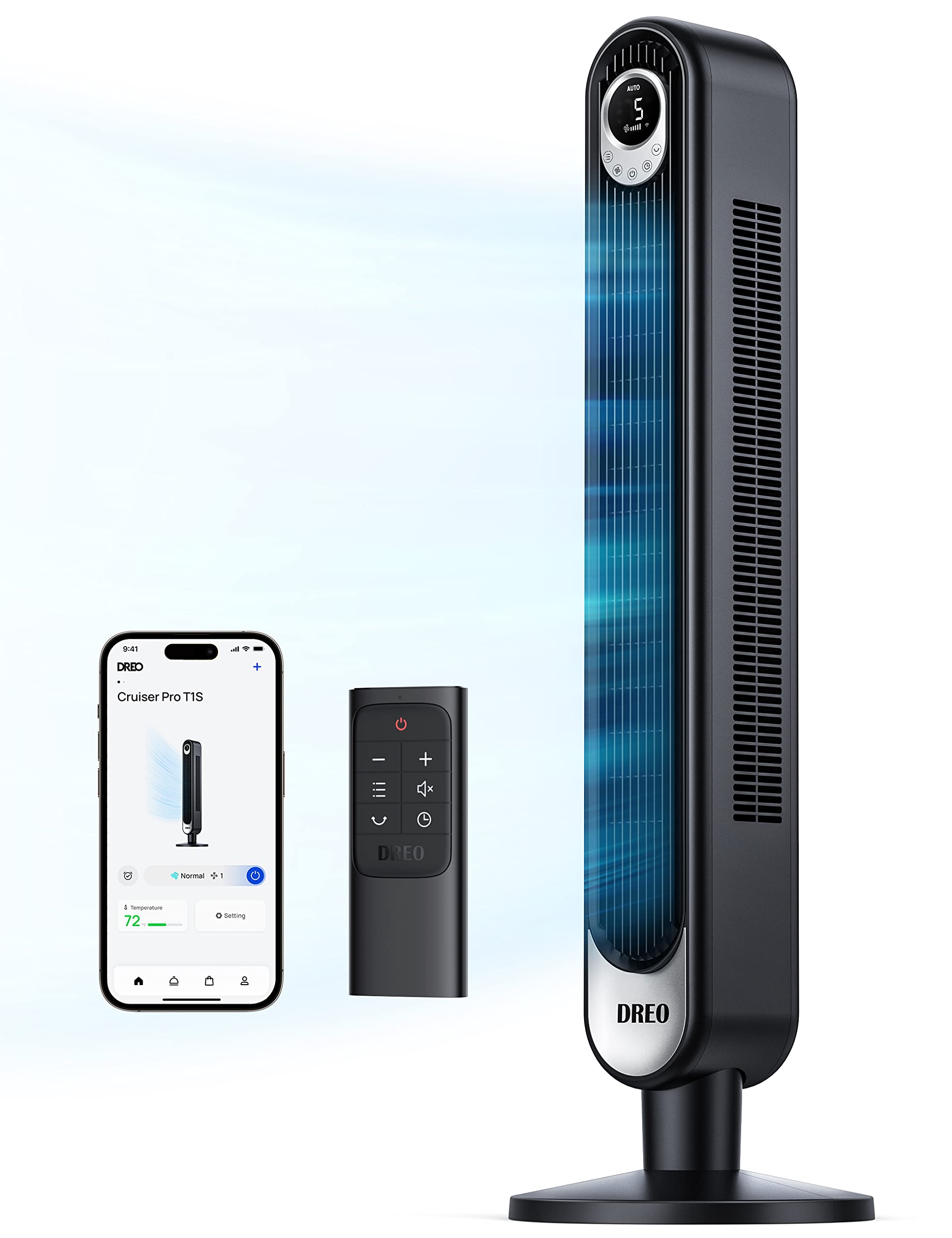 Dreo Smart Tower Fan Wifi Voice Control, Works With Alexa/Google, Cruiser Pro T1S Floor Standing Bladeless Oscillating Fan With