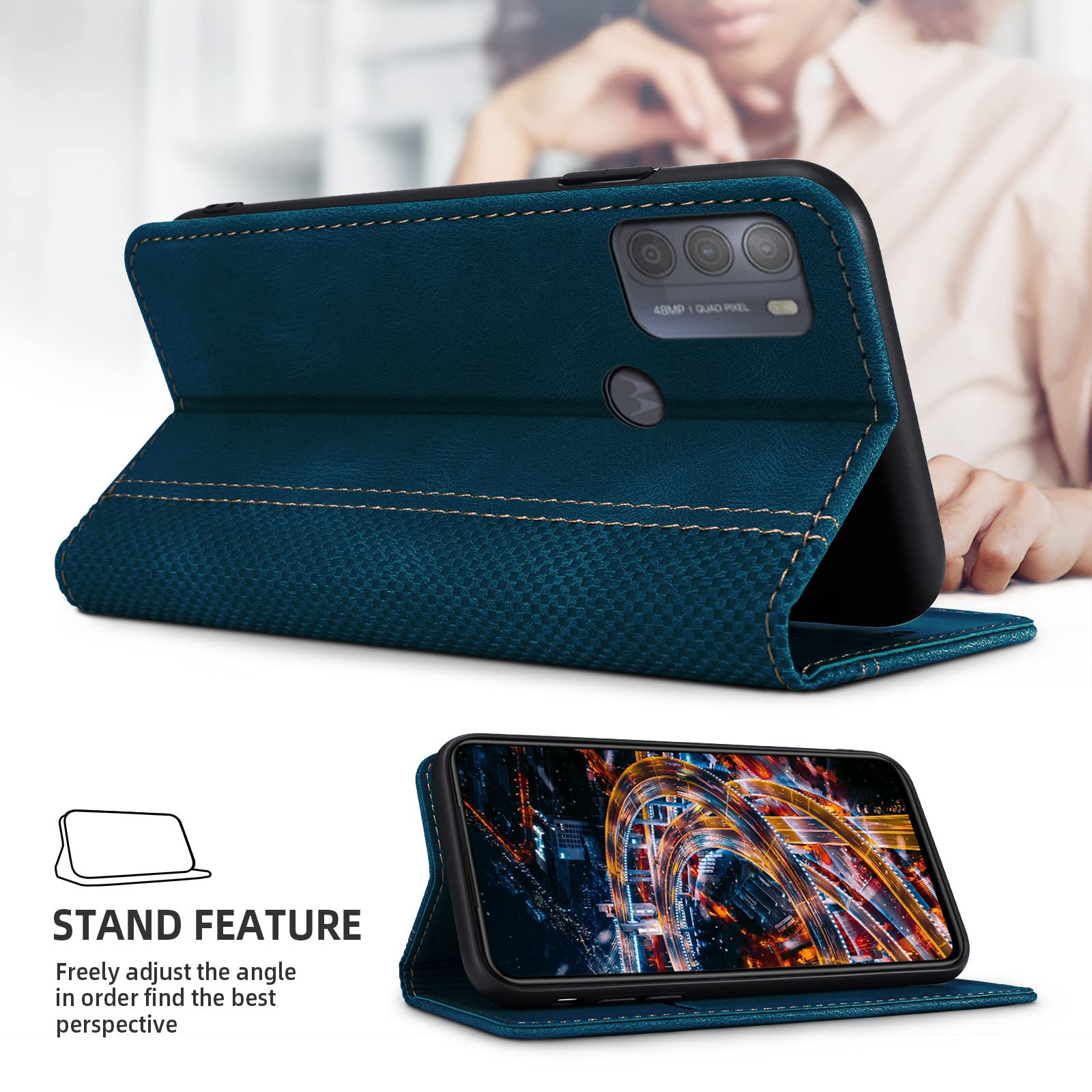 Akabeila For Motorola Moto Edge 20 Case Luxury Pu Leather Flip Wallet Shell Card Holder Magnetic Closure Kickstand Shockproof Bu