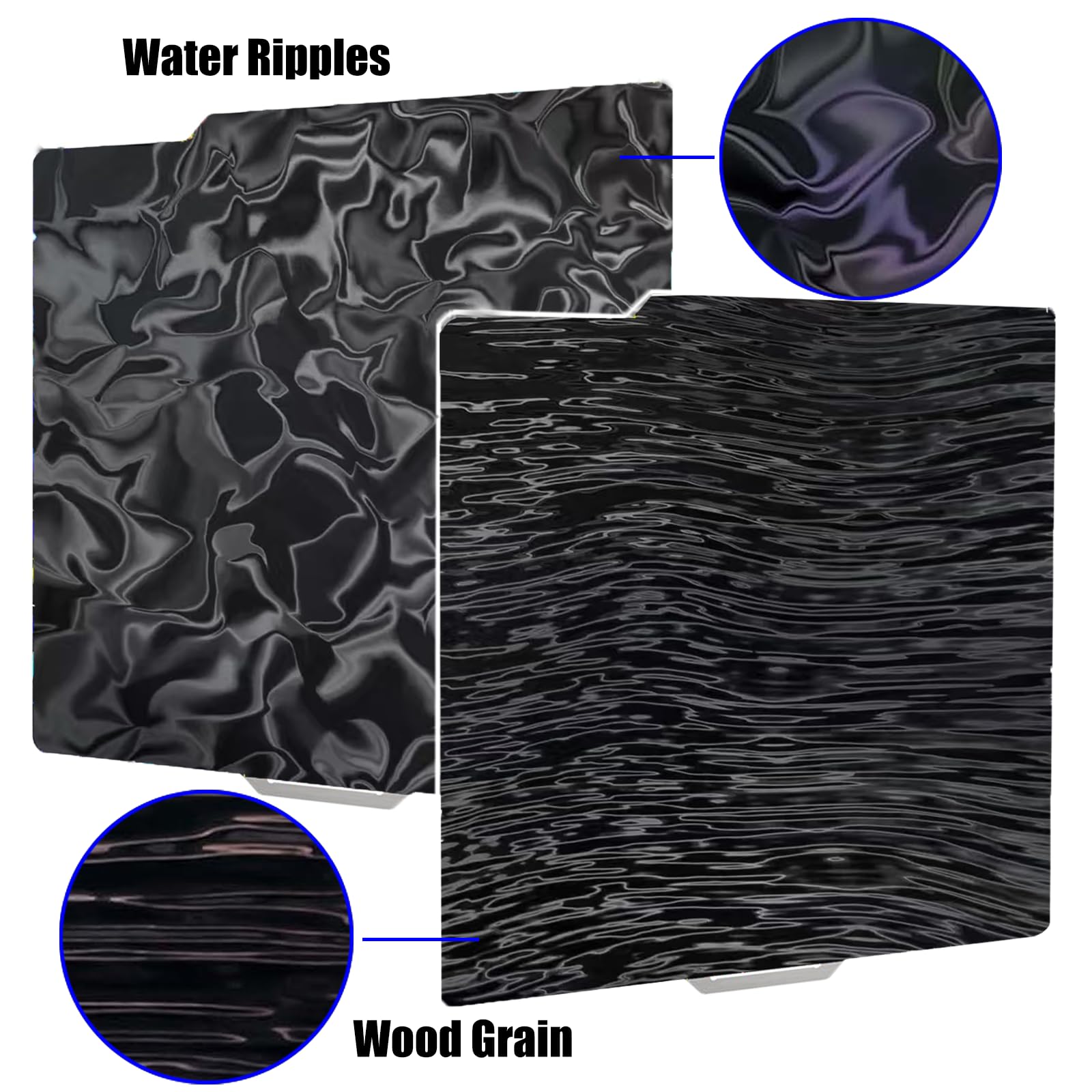Smooth Water Ripples+Wood Grain 3D Printer Build Plate For Bambu Labs X1 X1C X1E P1P P1S A1, Double Sided Flexible Sheet Spring