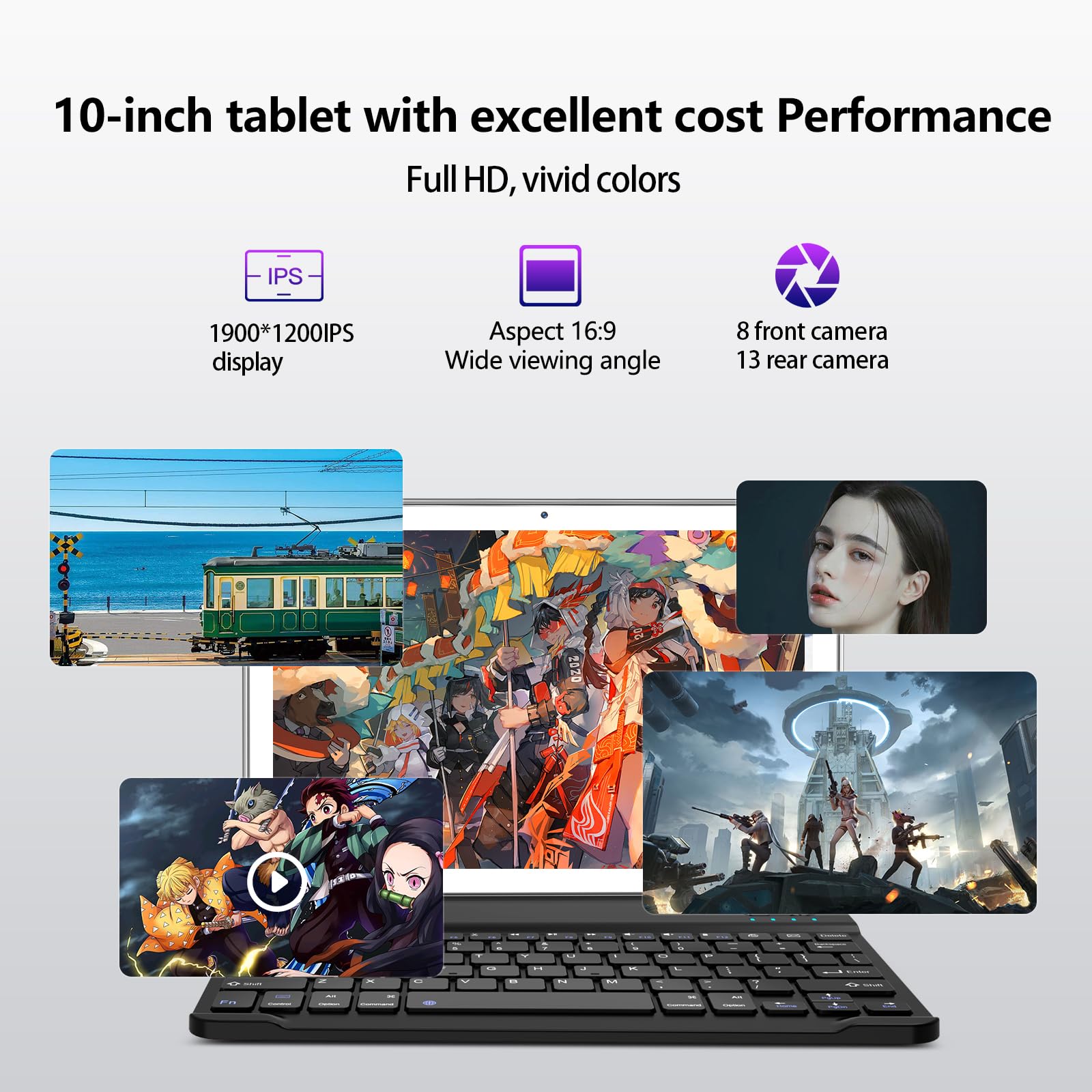 Eitomin Tablet 10 Inch 2024 Newest Android 13 Tablet 128Gb Rom+16Gb Ram+1Tb Expandable Octa Core Tablet With Keyboard 5G Wifi Ta