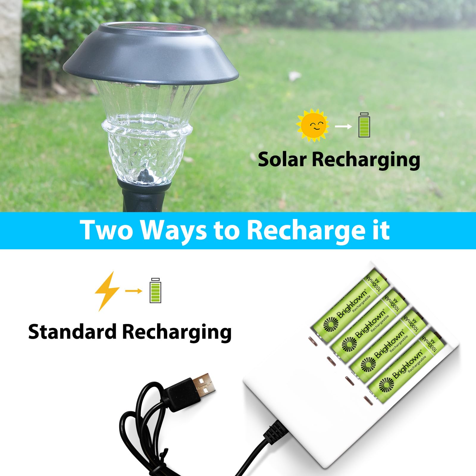 Brightown 12 Pack Rechargeable Aa Batteries   1000Mah 1.2V Nimh High Capacity Batteries   Ideal For Solar Lights & Home Devices, Recharge Up To 1000X Times, Pre Charged