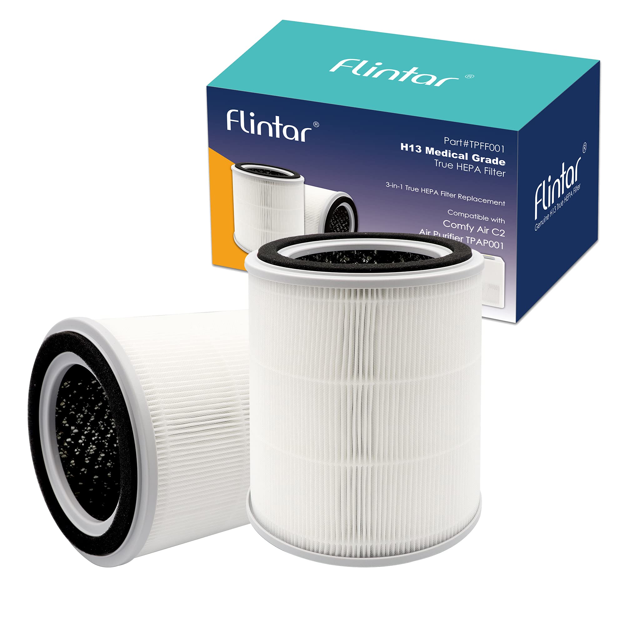 Flintar Tpap001 H13 True Hepa Replacement Filter, Compatible With Toppin Tpap001 Air Purifier Comfy Air C2, 3 In 1 H13 True Hepa