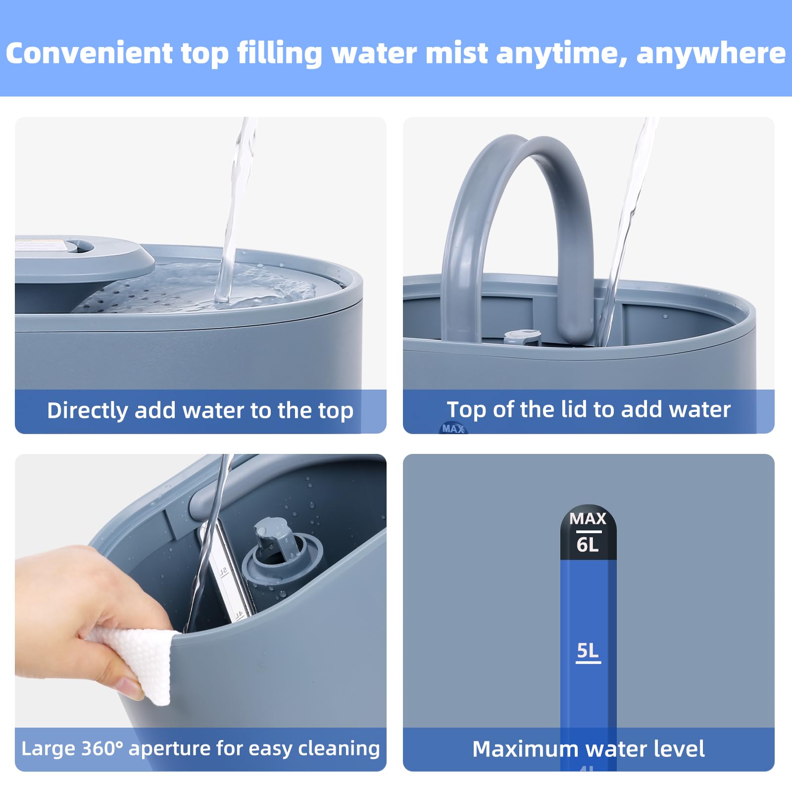 6L Humidifiers For Bedroom Large Room Home, Cool And Warm Humidifiers For Baby And Plants Mist Top Fill Desk Humidifiers Essenti