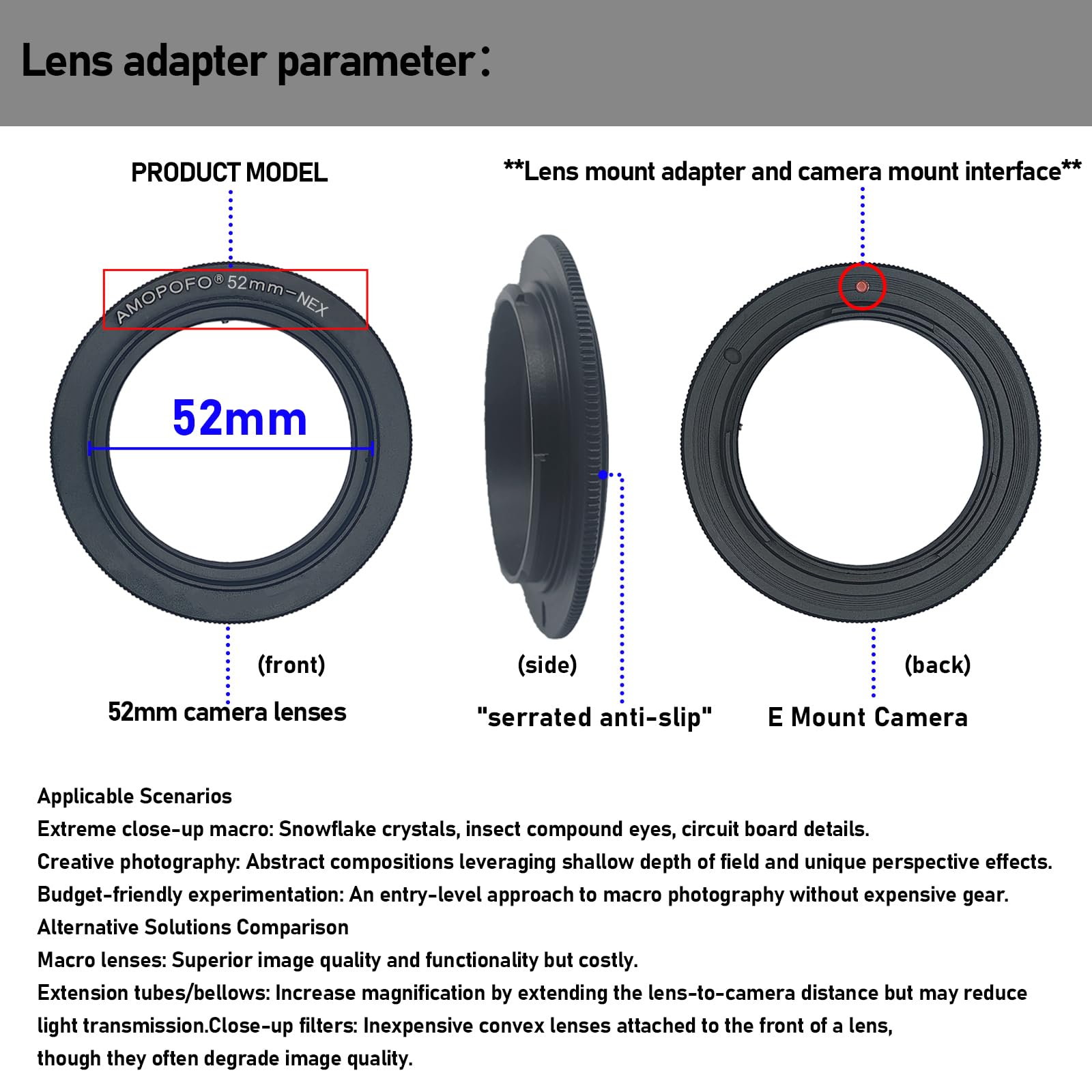 52Mm To Nex Macro Lens Reverse Ring Compatible With A9 A7 A7S A7R A7Ii A7Rii A7Sii A6300 A5100 A6000 A5000 A3000 Nex-5T Nex-3N N