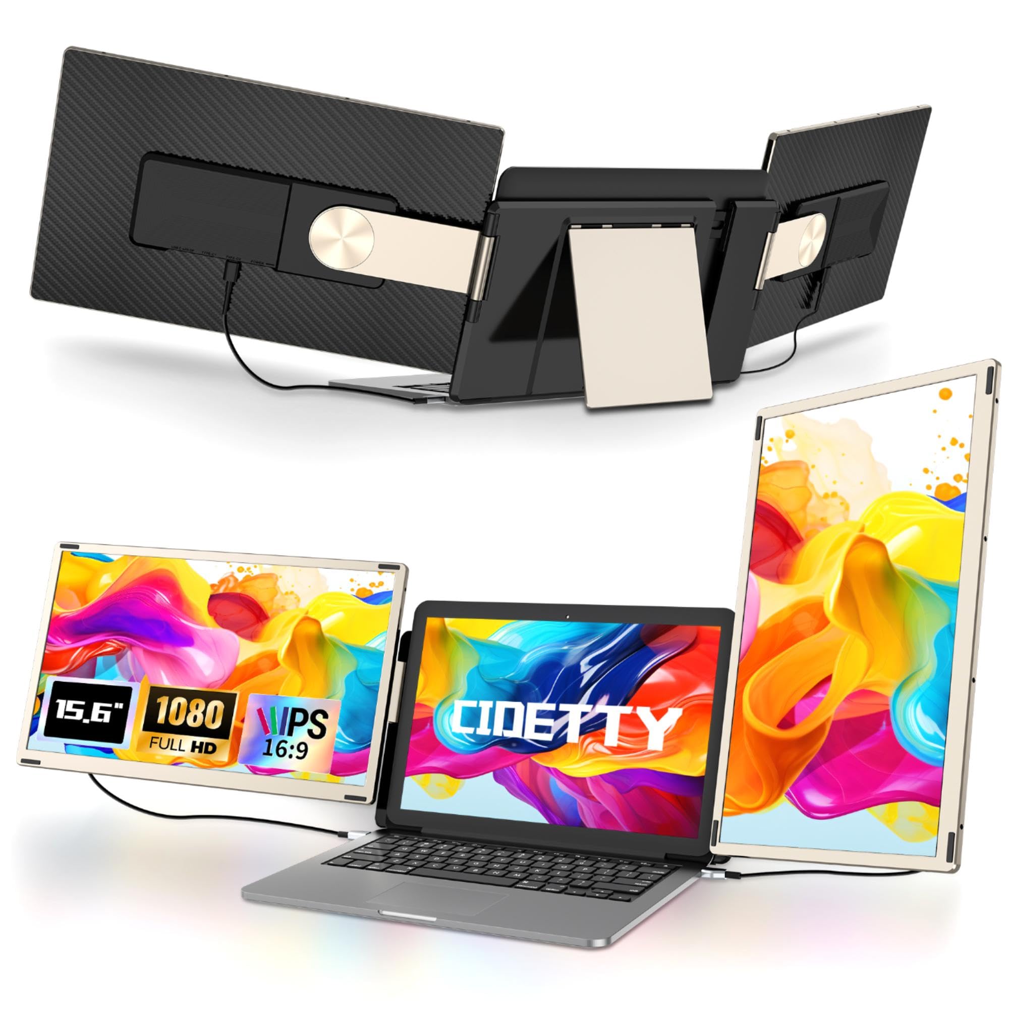 CIDETTY Laptop Screen Extender Portable, Detachable 15.6 FHD 1080P Portable Monitor for Laptops, Triple Laptop Monitor Extender 