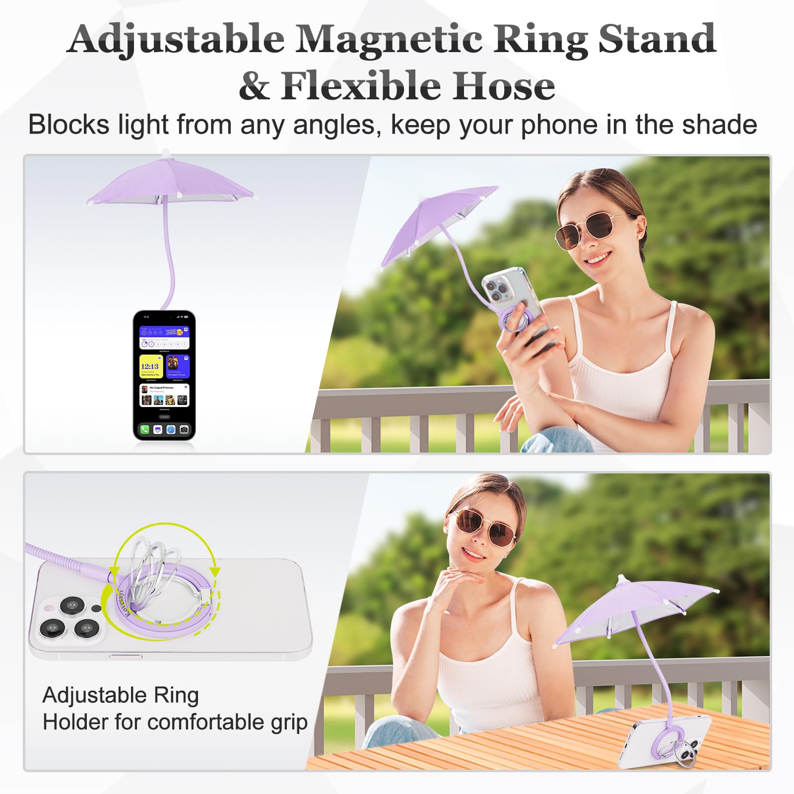 Magnetic Umbrella Phone Stand For Sun Protection,Adjustable Sun Shade Shield For Iphone 16/15/14/13/12 Pro Max,Samsung & Google,