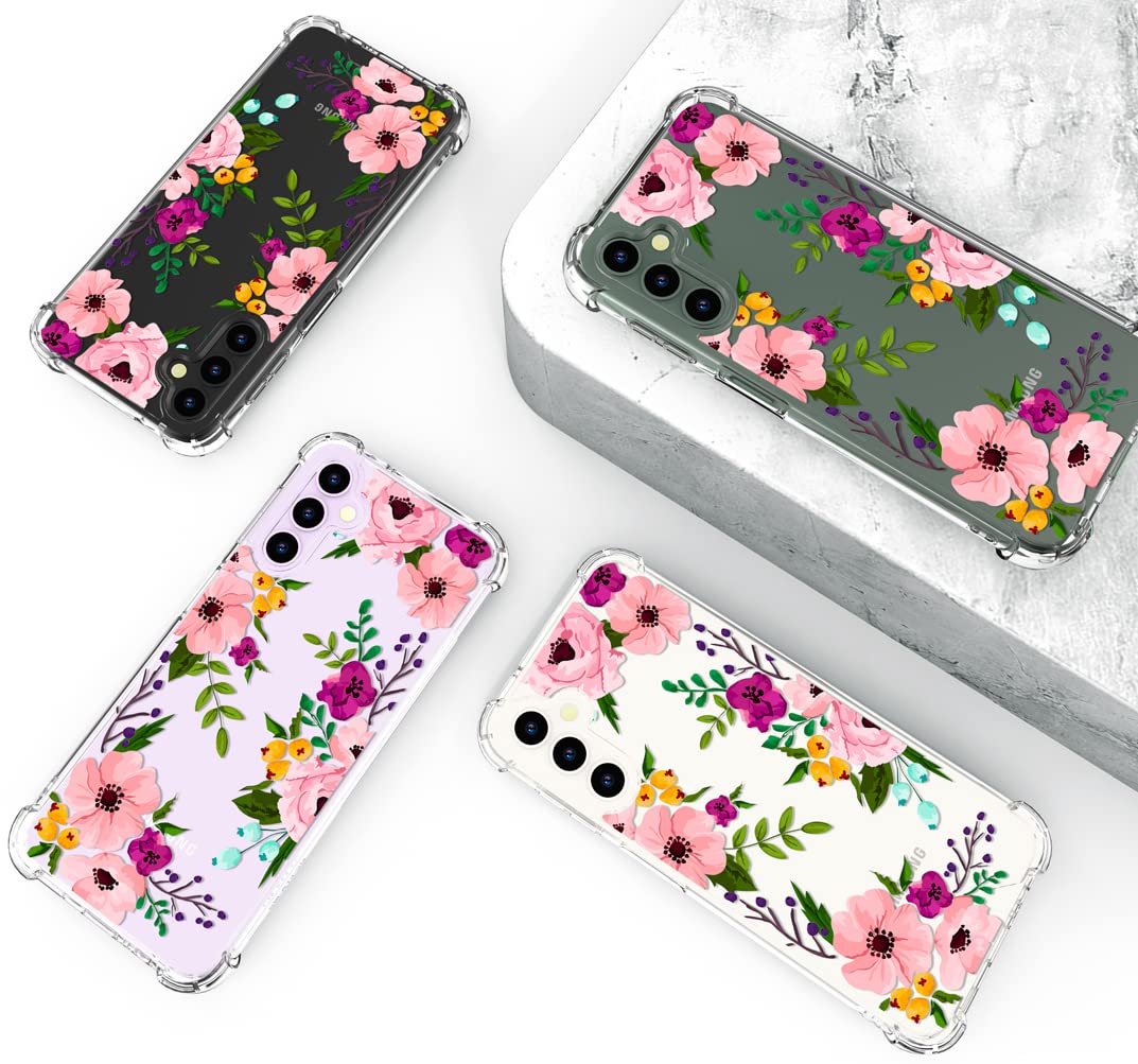 Hungo Samsung Galaxy S23 Phone Case Floral Flower Clear Design TPU Purple Peony