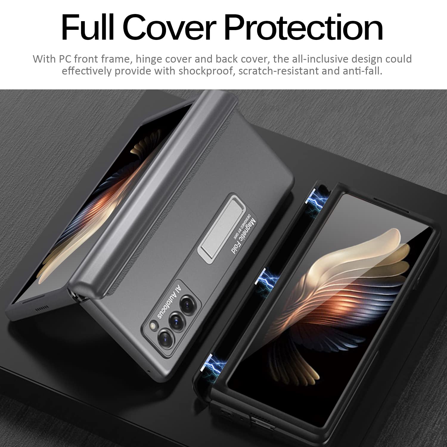 Miimall Compatible For Galaxy Z Fold 2 Case, Z Fold 2 Case With Hinge Protection Hard Pc Bumper Alloy Kickstand Case For Samsung