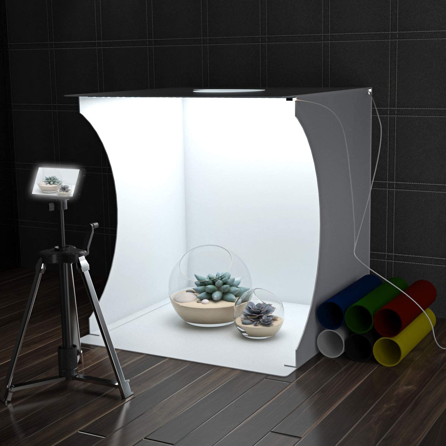 Qulable Photo Studio Box, Mini Photo Shooting Tent Kit, Foldable Photography Lighting Softbox With 6 Colors Photography Backdrops For Advertising Photography Lighting Tool (20 Cm Light Box)