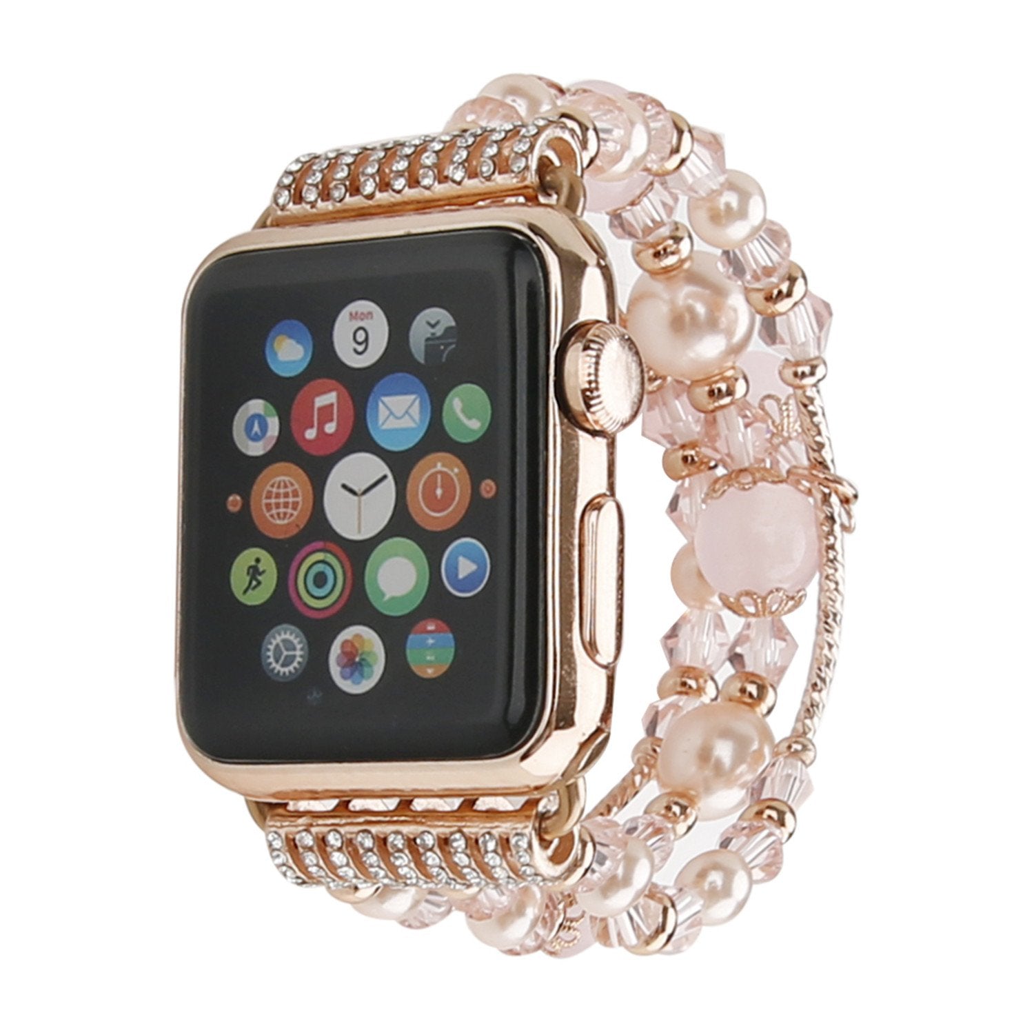 Gemek Compatible With Apple Watch Band 38/40/41Mm Rose Gold Women Pearl Bracelet Strap, Fashion Handmade Elastic Agate Replaceme