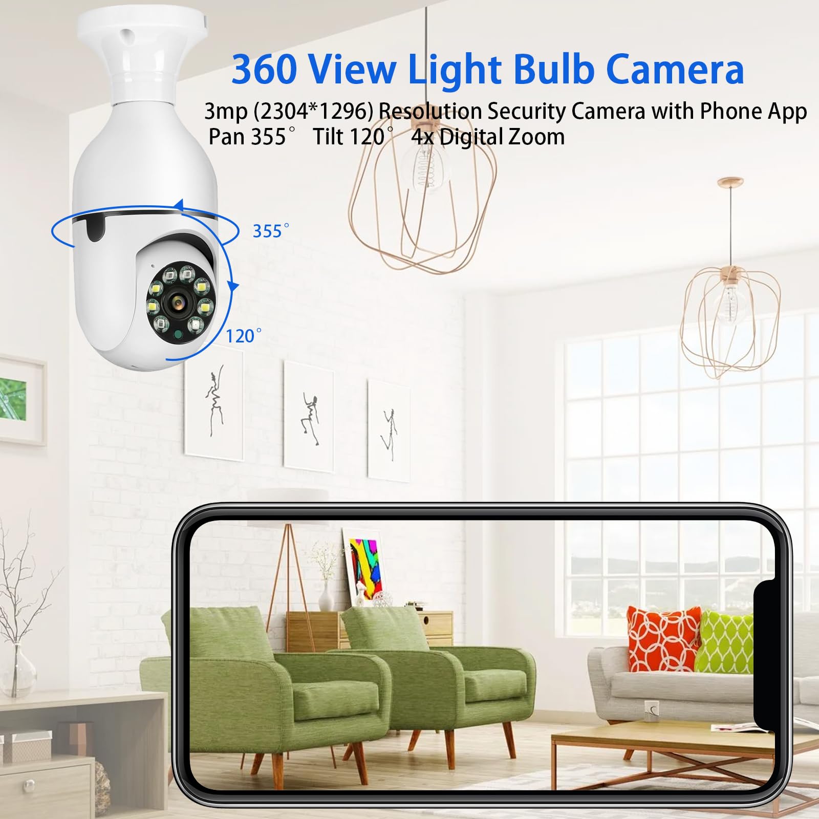Dosilkc 2K Light Bulb Security Camera, 2.4Ghz/5Ghz Wifi Lightbulb Cameras For Home Security, E27 Light Socket Easy Installation