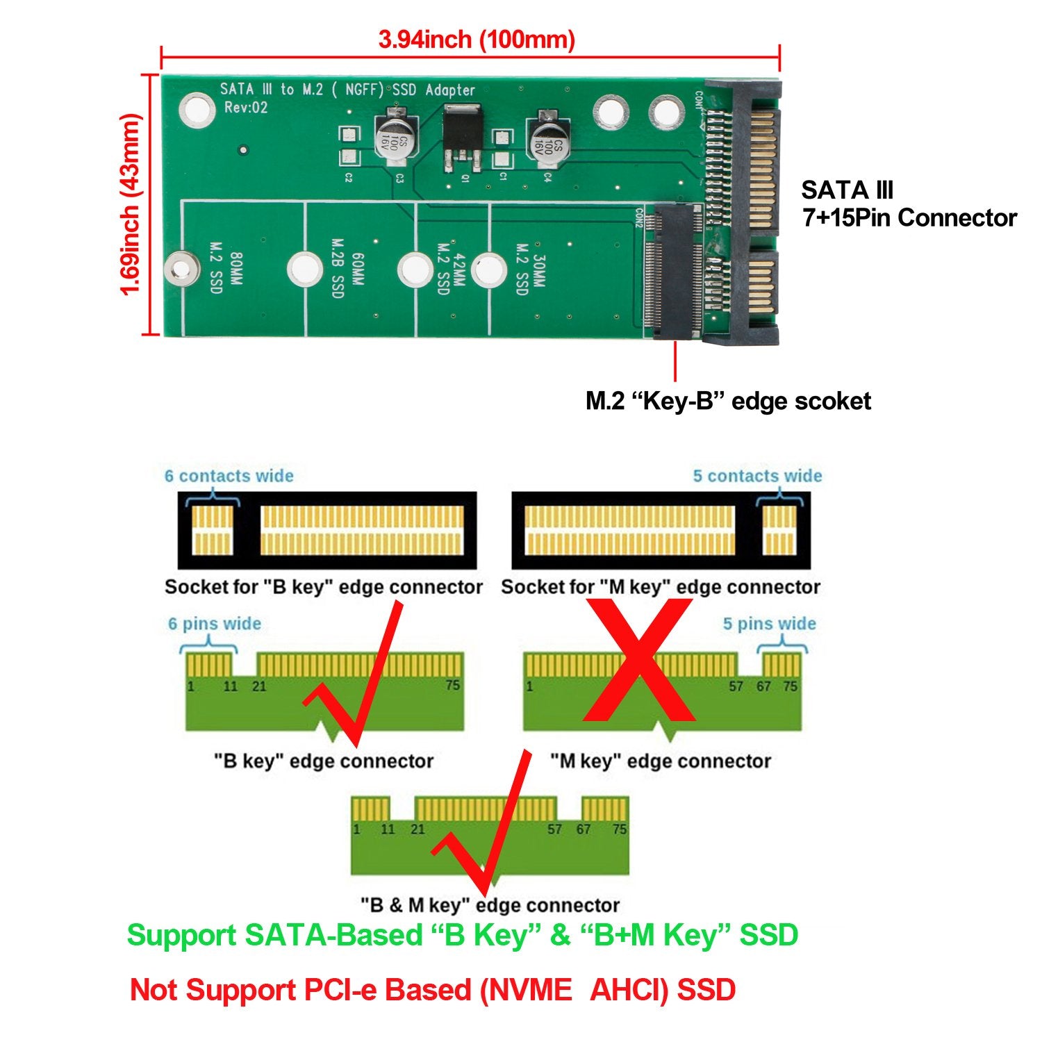 Jiuwu M.2 To Sata Adapter Ngff To Sata Adapter Card(Not For M.2 Nvme) Ngff M2 To 2.5 Inch Sata Iii Drivers B Key B & M Key Ssd C