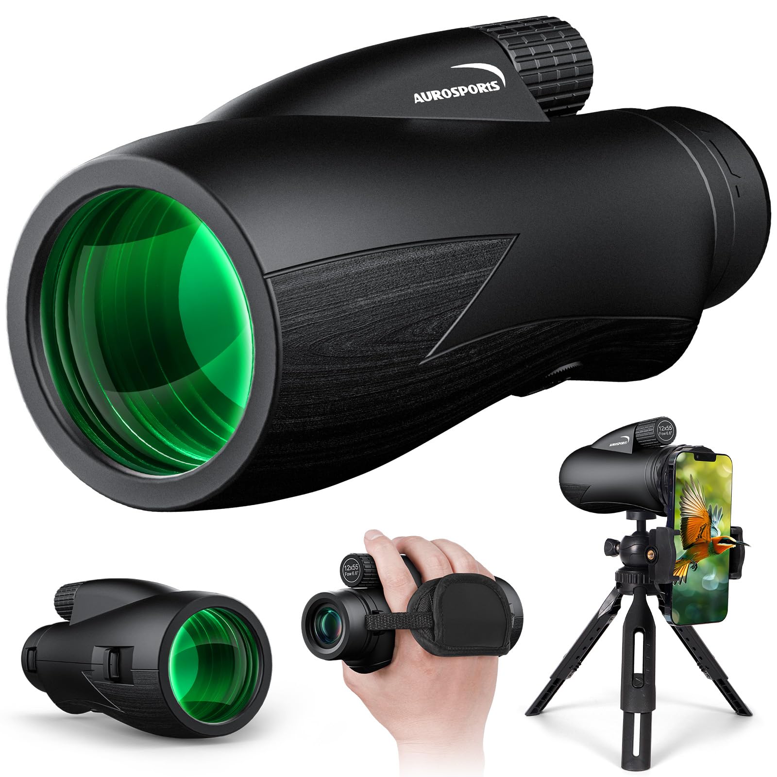 12X55 Monocular For Adults High Power   Aurosports Compact Portable Monoculars For Bird Watching   Hd Monoculars With Smartphone