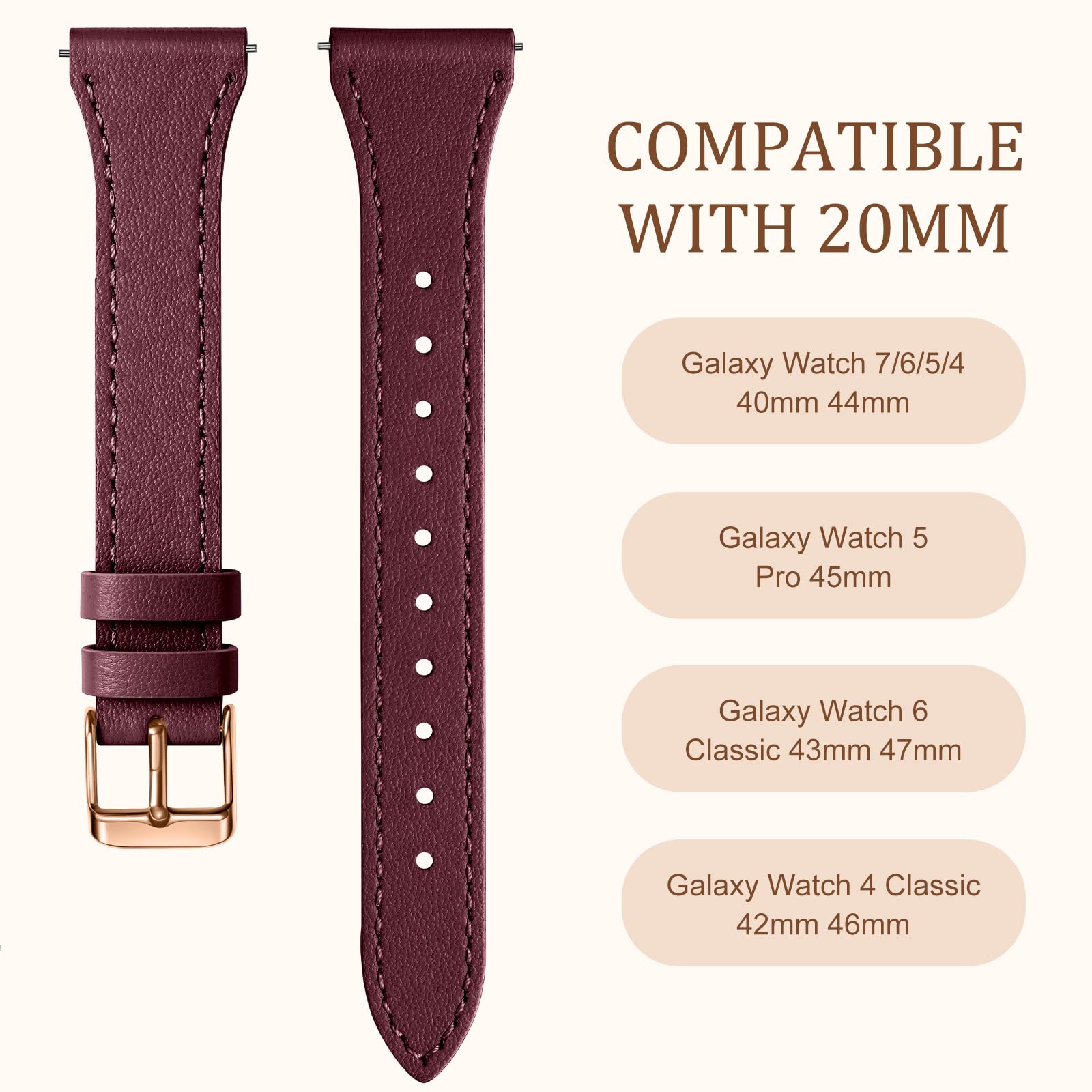 Geak Slim Leather Bands Compatible With Samsung Galaxy Watch 7 Band 40Mm 44Mm/Watch 6 5 4 Band 40Mm 44Mm/Watch 6 Classic 43Mm 47
