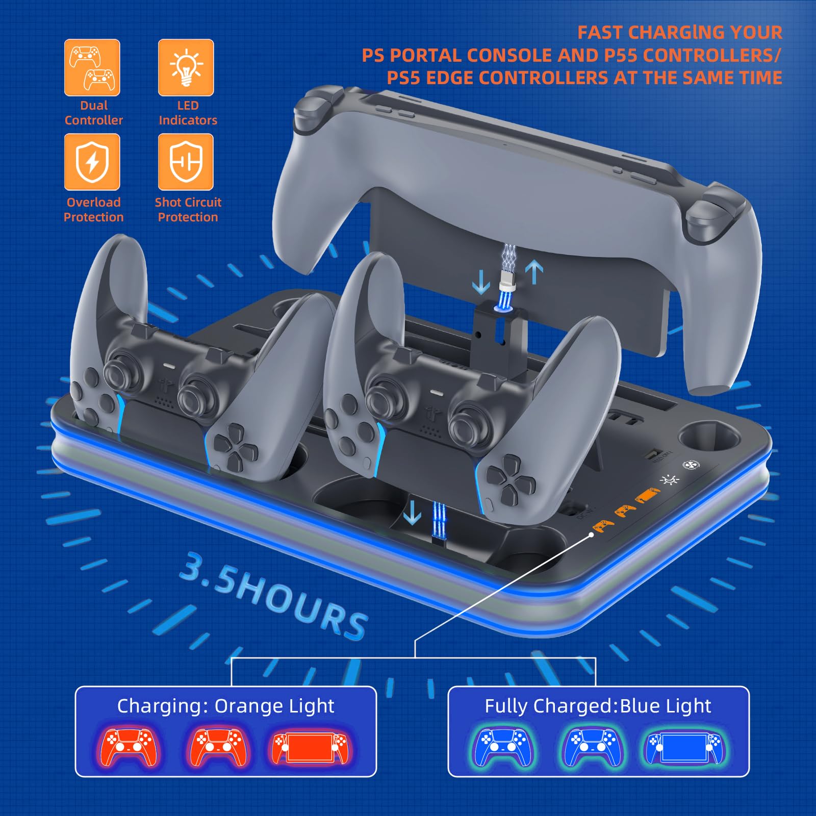 Ps5 Stand And Cooling Station With Rgb Led Controller Charger For Playstation 5, Ps5 Controller Charger For Dual Sense & Edge Co