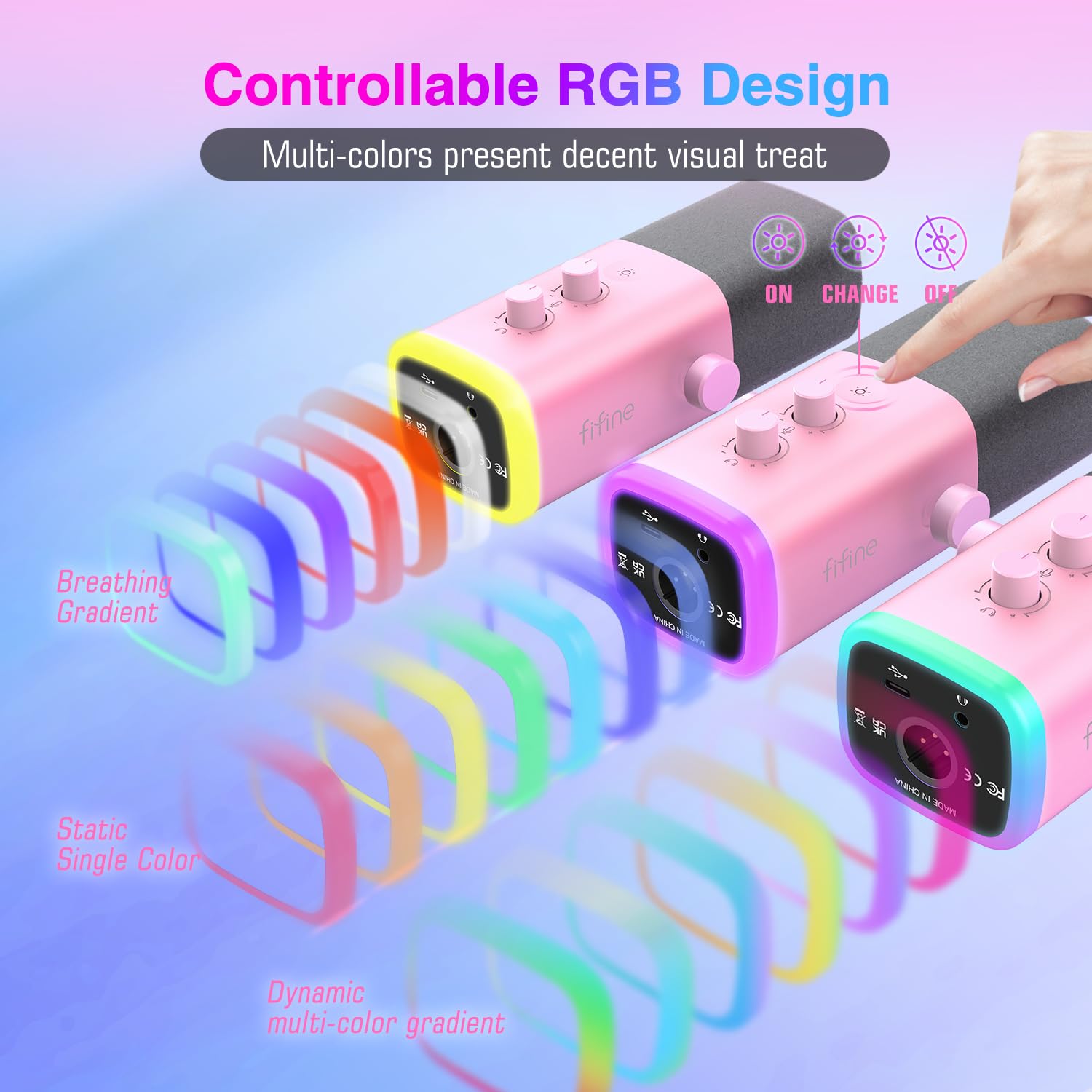 Fifine Xlr/Usb Microphone, Gaming Recording Pc Microphone With Headphones Jack, Mute Button, Dynamic Rgb Mic For Computer, Strea