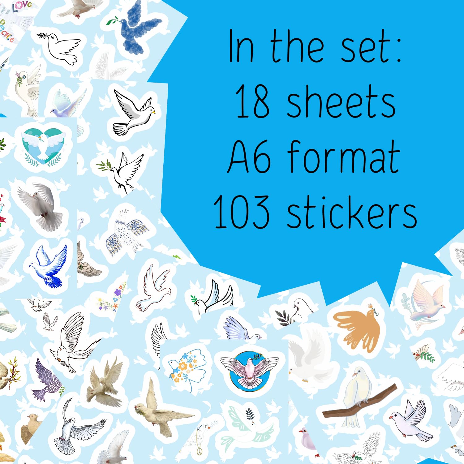 100Pcs Dove Stickers For Water Bottle And Laptop   Dove Party Favors & Decorations, Waterproof Vinyl Decals, Peace And Bird Stic