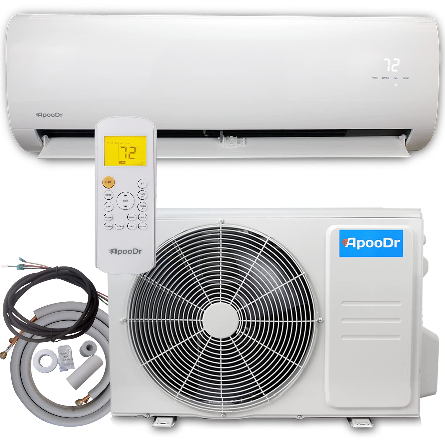 Apoodr 12000 Btu Mini Split Air Conditioner Ductless Inverter System 165 Seer With Heat Pump 110V 1 Ton,With Installation Kit