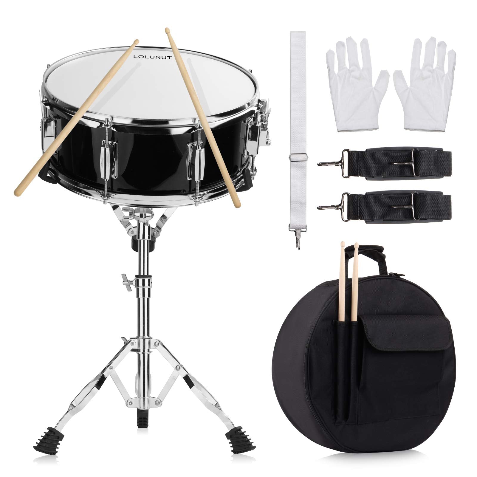 14 Inch Snare Drum Set With Gig Bag, A Pair Sticks,Drum Stand And Drum Keys,A Pair Practice Gloves For Students,Beginners (14,