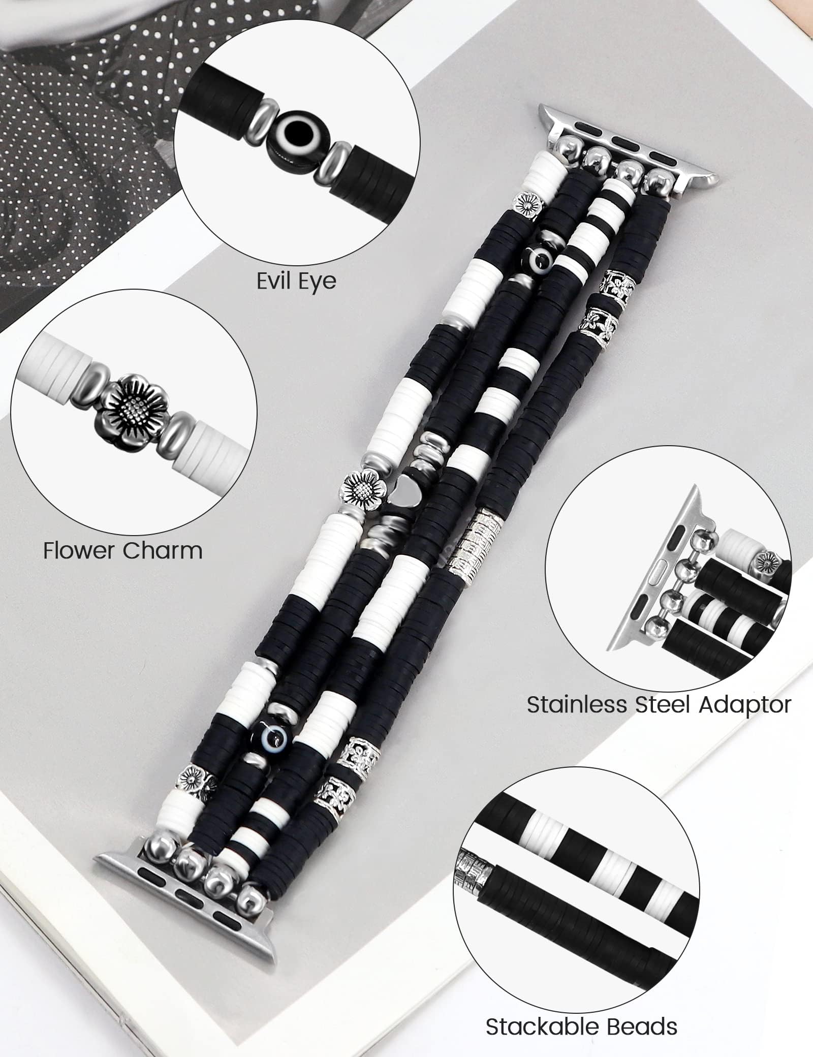 Jr.Dm Beaded Boho Bracelet Compatible With Apple Watch 40Mm 38Mm 41Mm 42Mm For Women, Cute Fashion Preppy Stackable Handmade Ela