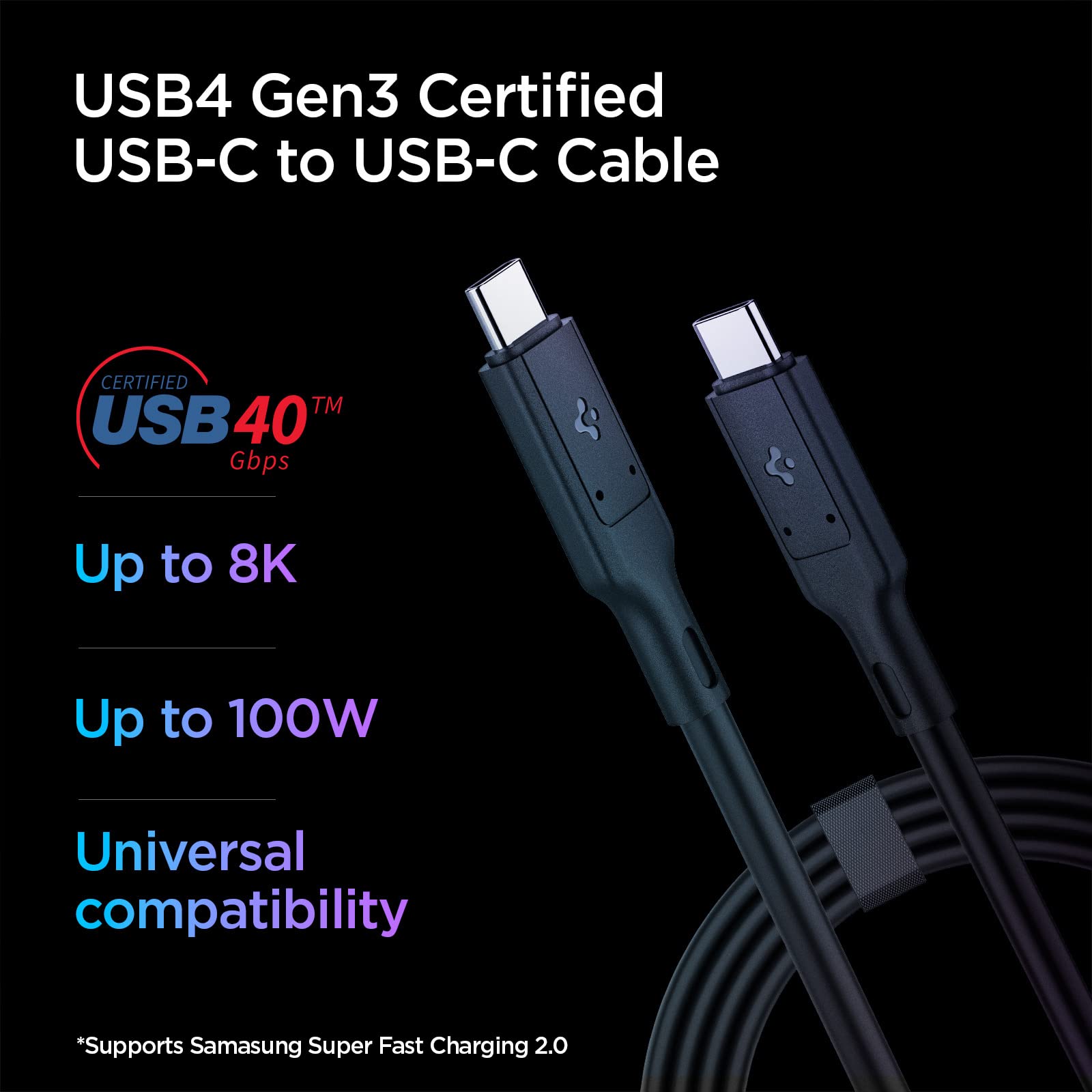 Spigen [Usb If Certified Usb 4 Cable 2.6Ft For Thunderbolt 4 3 Cable,100W Charging 40Gbps Data Transfer 8K Video Type C For Macbook Ipad M2 M1 Pro Air Galaxy S23 S22 Ultra Plus Mac Mini External Ssd