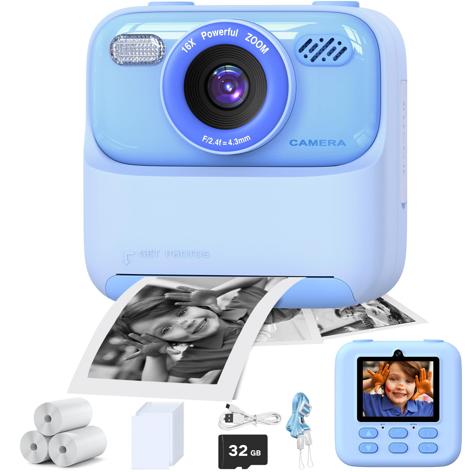Masterbee Kids Camera Instant Print Photo, Birthday Gifts For Girls And Boys, Kids Digital Camera Toys, 1080P Hd Video, 3 4 5 6 