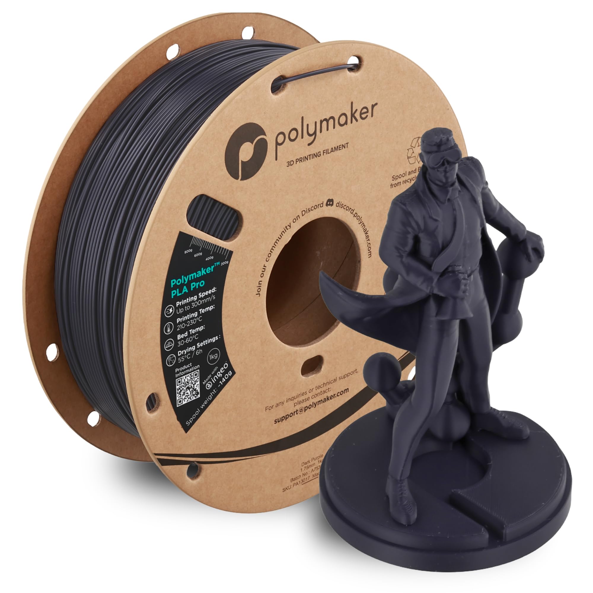 Polymaker PLA Pro 3D Printing Filament Dark Purple 1.75mm 1KG, High-Impact Tough PLA, Fast Printing up to 300mm/s, High Speed Ne