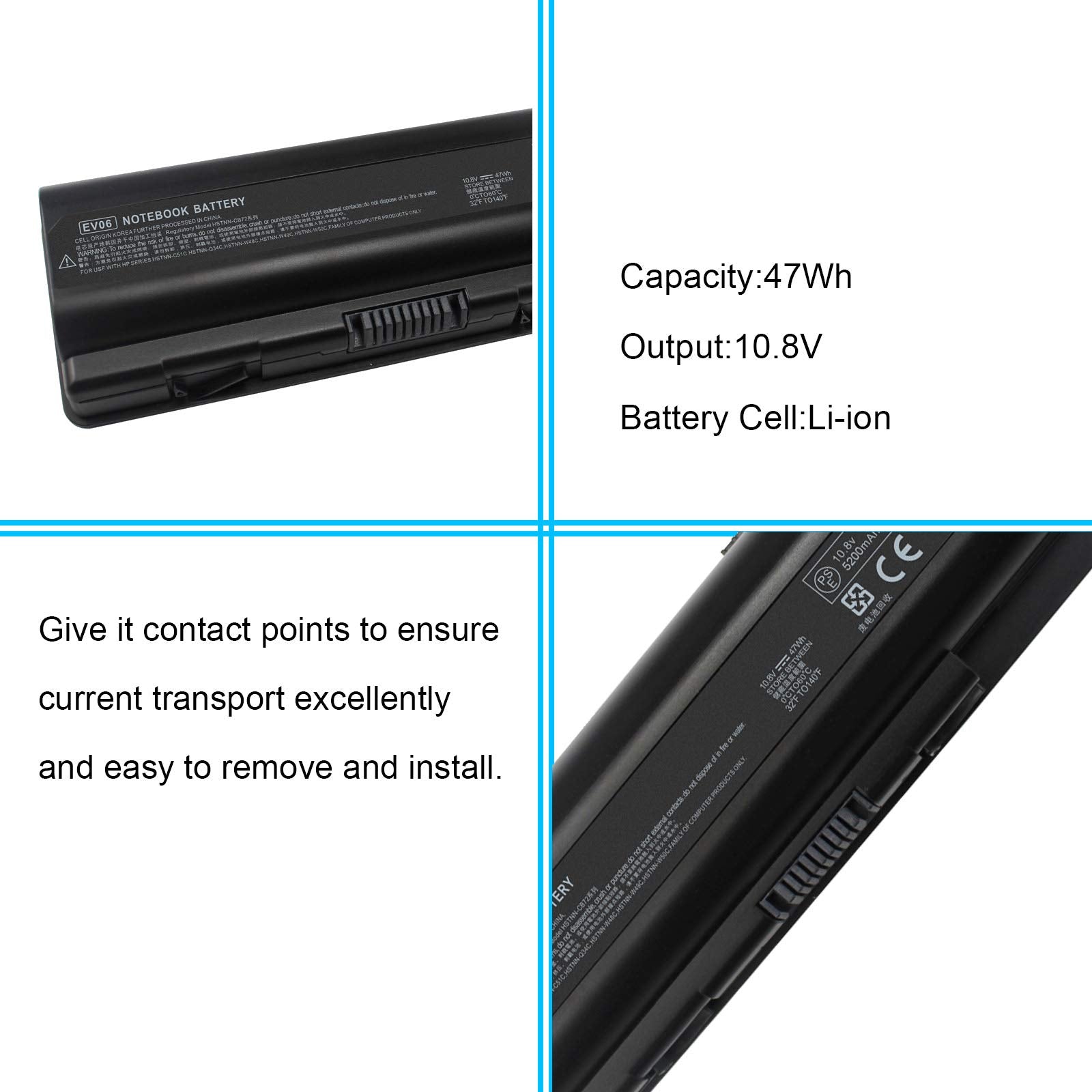 Gomarty Laptop Battery EV06 for HP Pavilion DV4 DV5 DV6 Series 10.8V 5200MAH Black