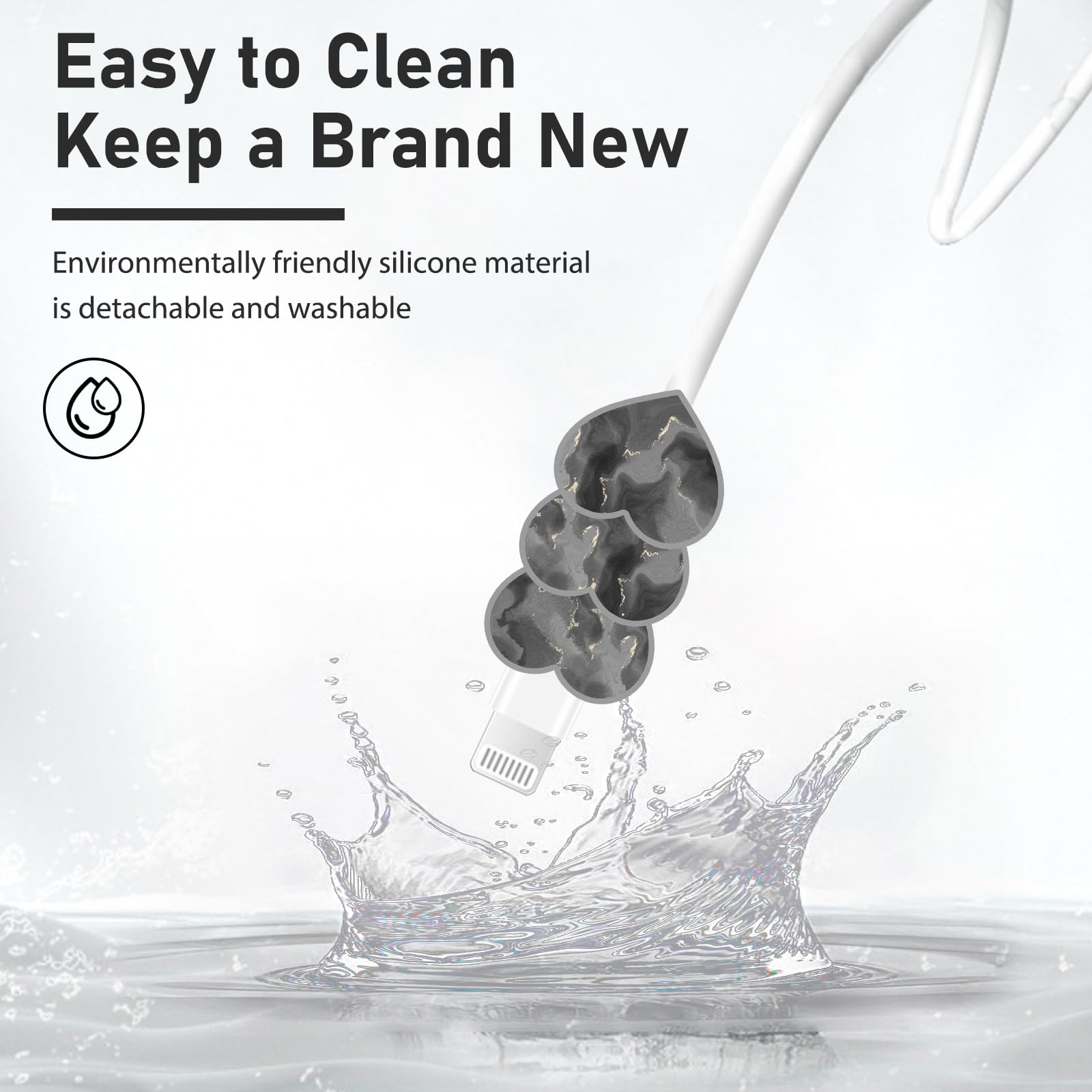 Lovely Cable Protector For Iphone Type C Charger,Heart Shape Sparkle Marble Pattern 4 Pcs Set Cable Phone Protector For Women Gi