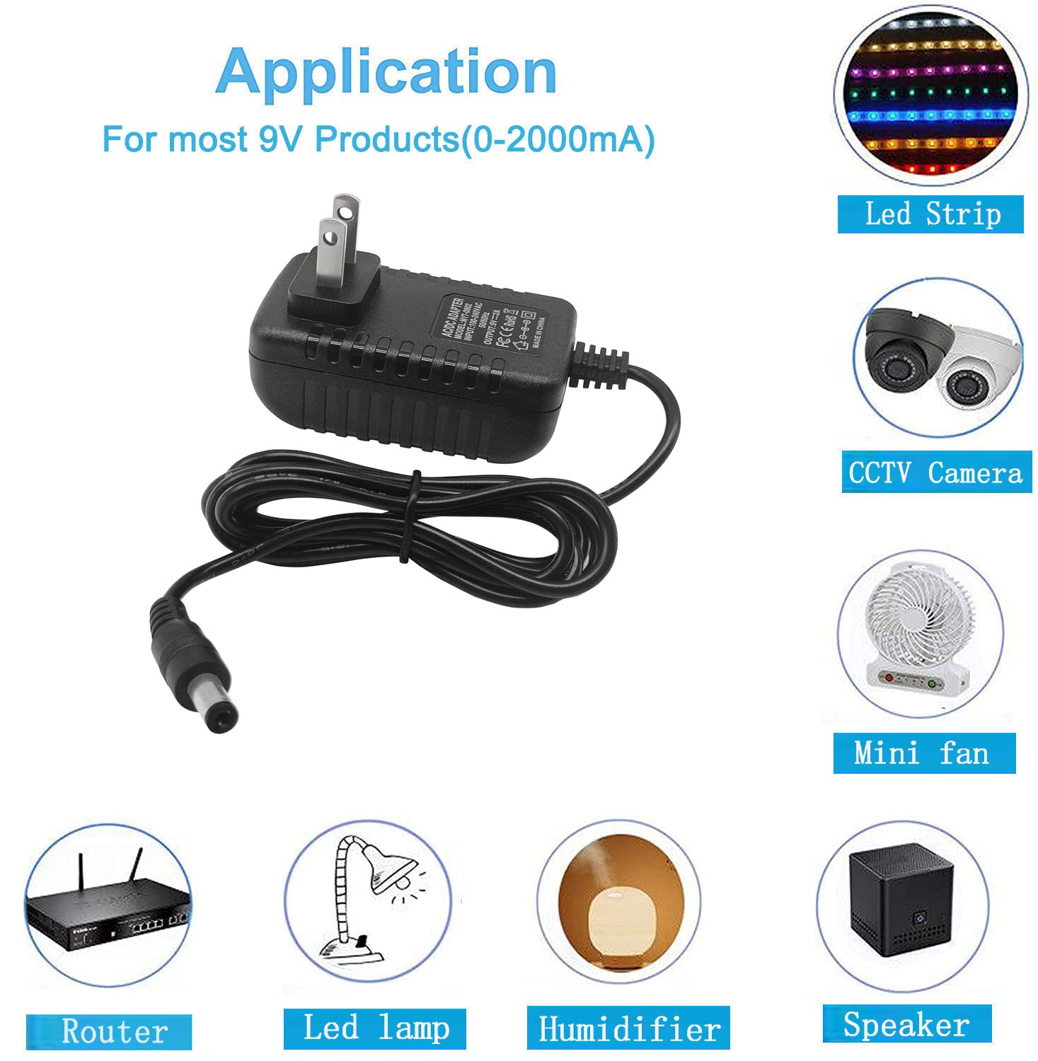 Mtytot 9V 2A Power Supply Adapter Ac 110V To Dc 9V 2A 1.5A 1A 750Ma 0.5A Ac Adapter Transformer 9V Wall Adapter 4.6Ft Cord With
