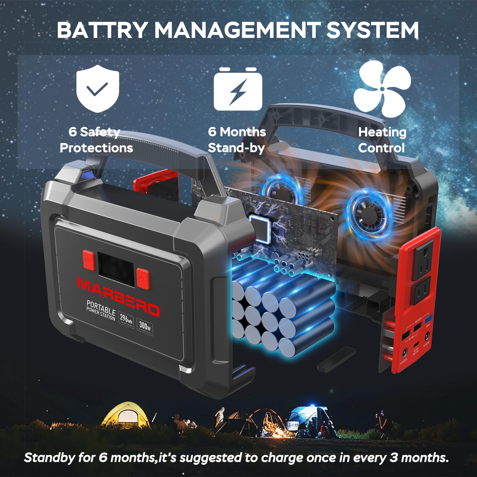 Marbero Solar Generator 296Wh Portable Power Station With Solar Panel 60W Included Solar Power Bank With Ac Outlets 300W Pure Si