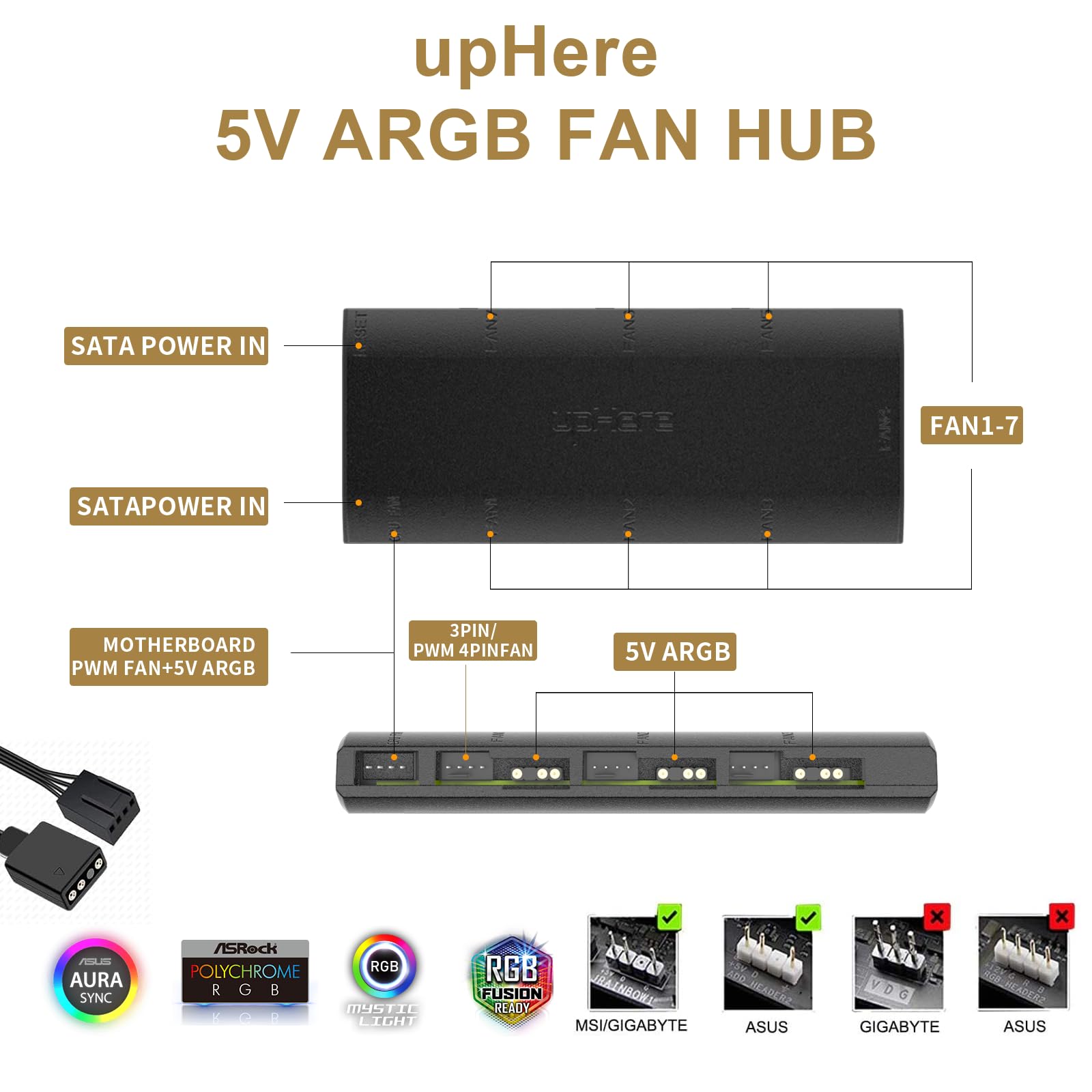 Uphere 120Mm Black Argb Computer Case Fans 3 Pack,High Performance Cooling 4Pin Pwm Cpu Fan Low Noise Hydraulic Bearing Long Lif