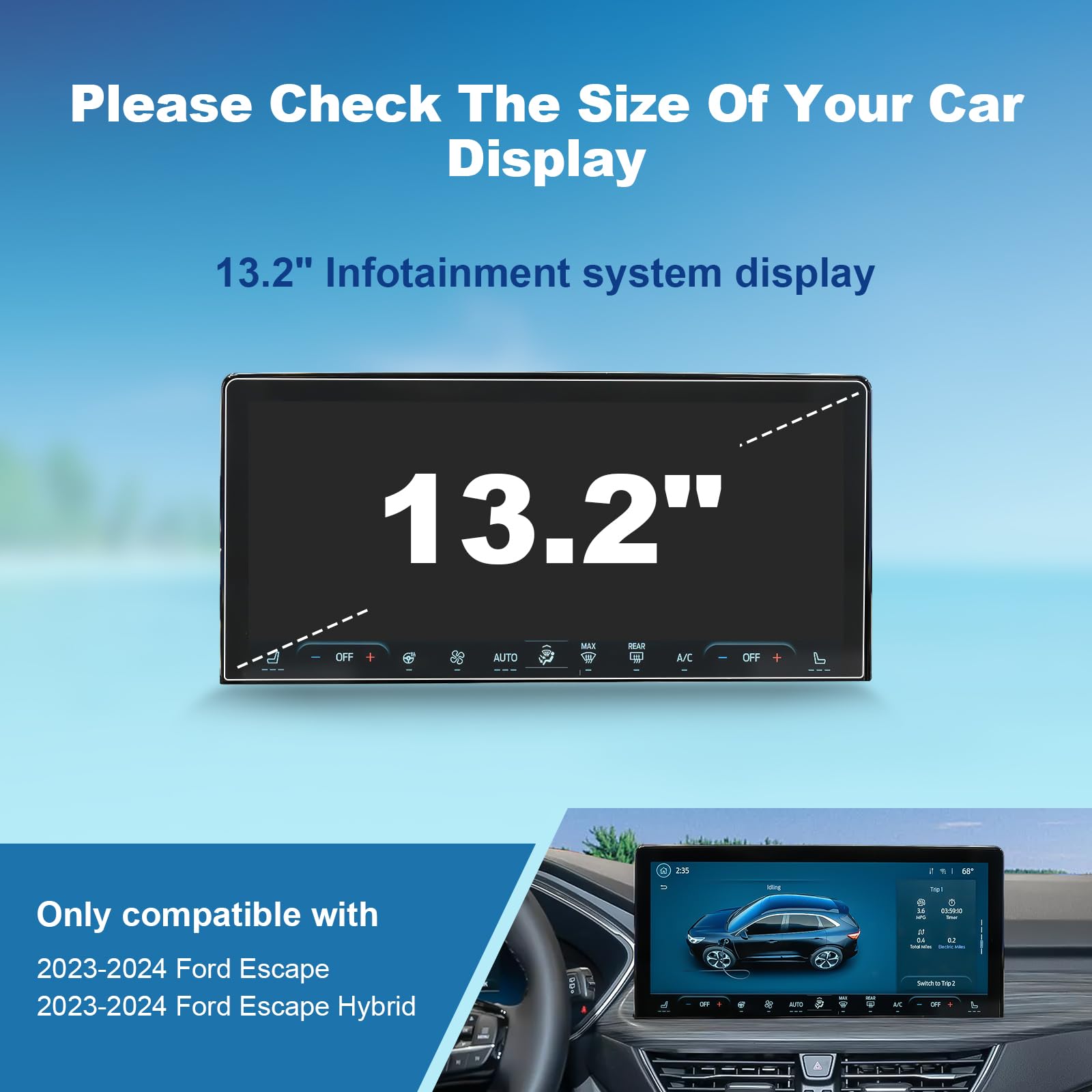 Coleya (2Pack) For 2023 2024 2025 Ford Escape Screen Protector, 13.2 Inch Escape (St Line Elite/Platinum/Plug In Hybrid/St Line