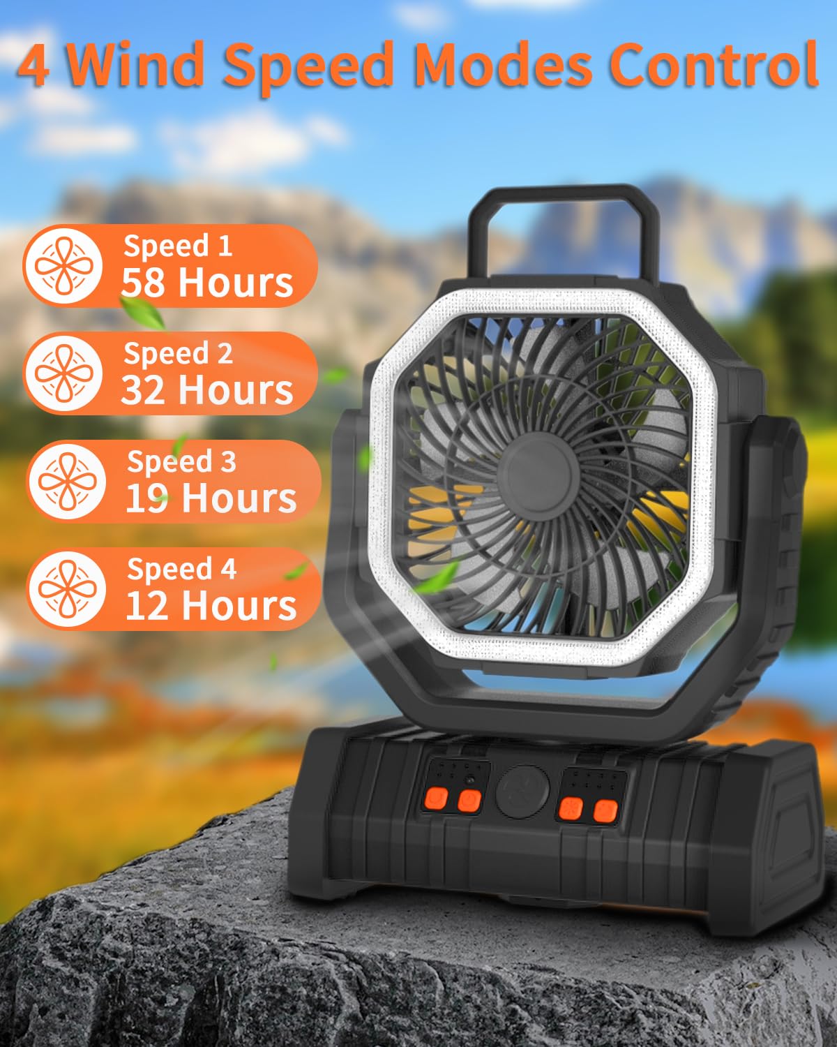 Adust Portable Camping Fan Battery Powered Fan With Led Light 20000Mah Rechargeable Fan, Oscillating Fan With 360 Rotation Hangi