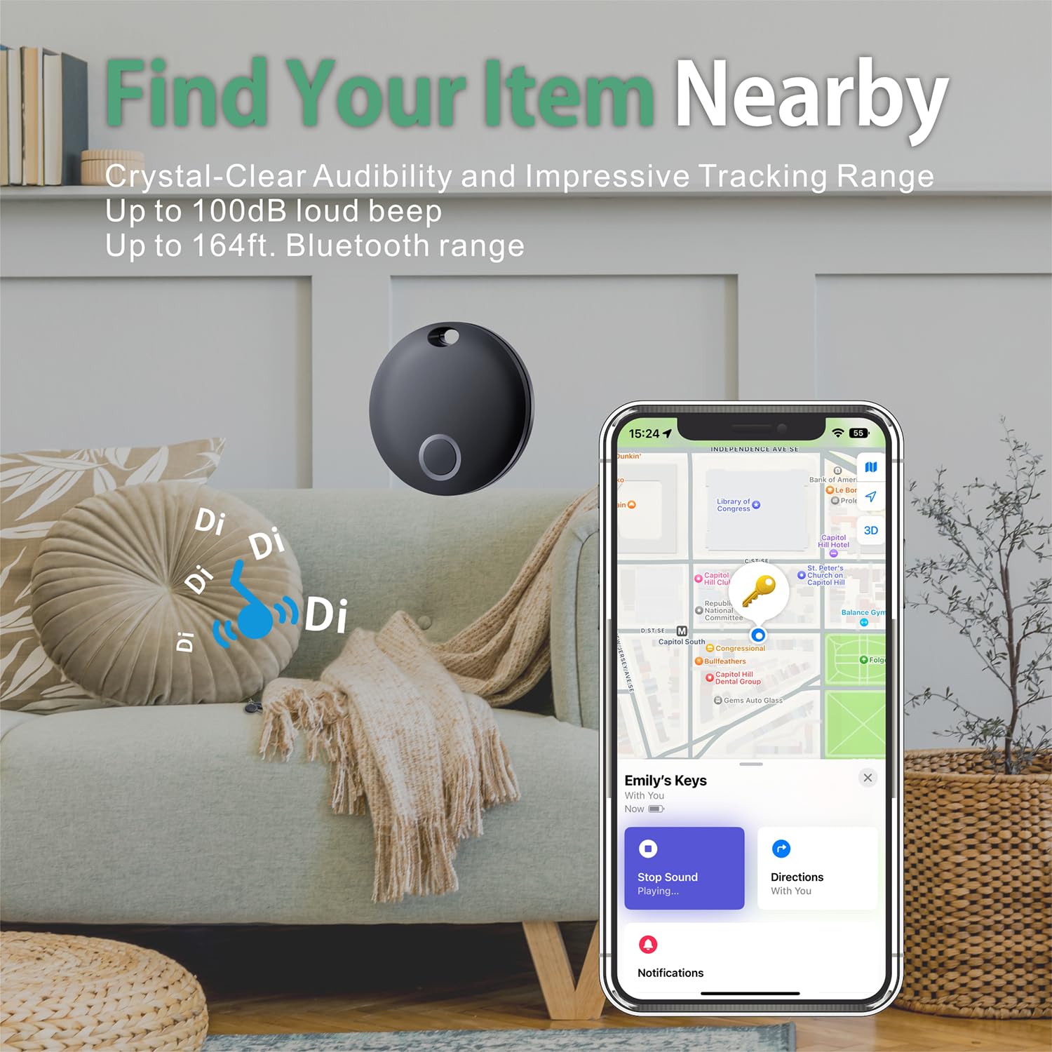 Reyke Smart Tag, Bluetooth Luggage Tracker, Works With Apple Find My (Ios Only), Item Locator For Key, Luggage, Backpack, Wallet, Ip67 Waterproof, 2 Pack, Black