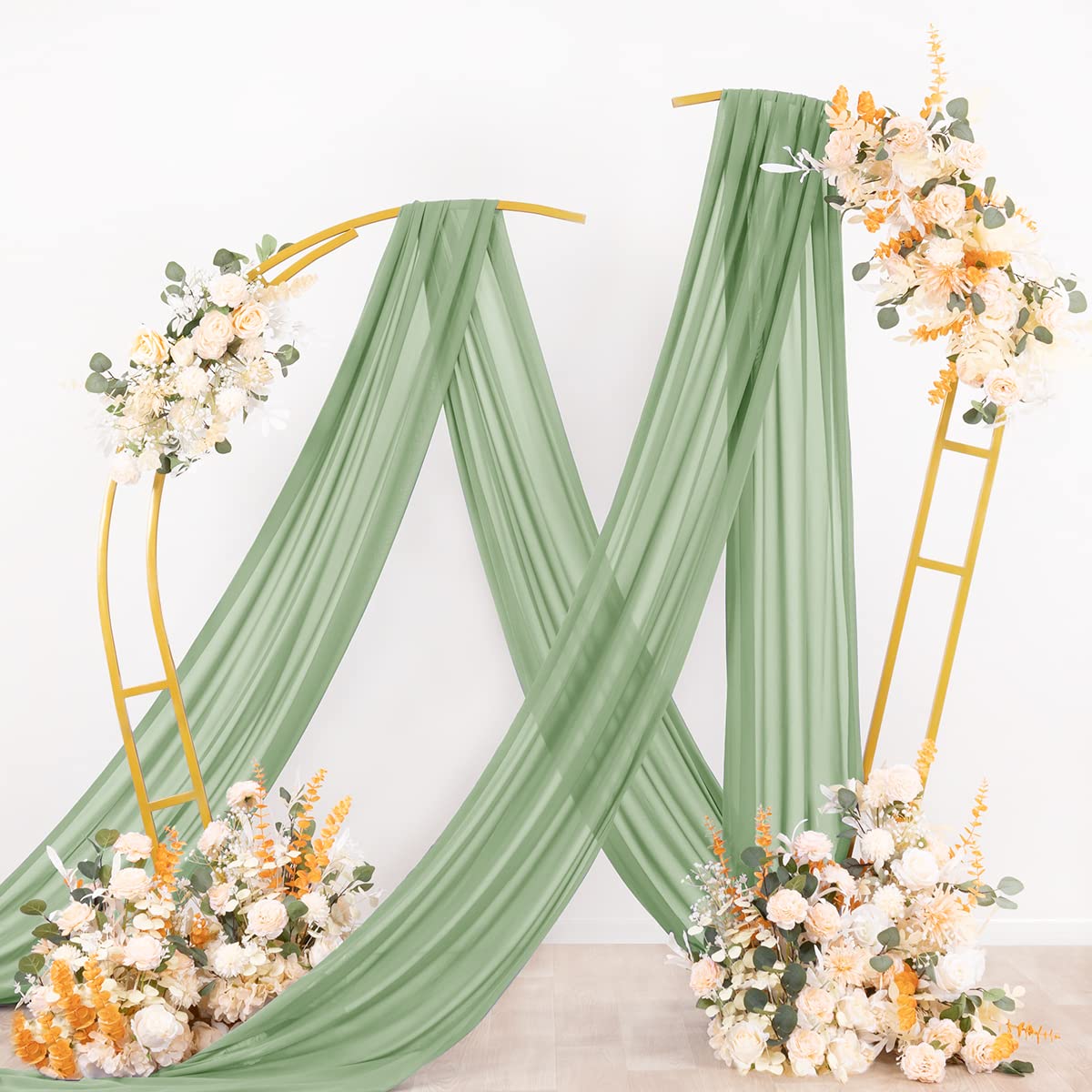 Socomi Wedding Arch Draping Fabric 1 Panel 29'' X 19Ft Sage Green Sheer Chiffon Curtain Drapes 6 Yards For Wedding Ceremony Birt